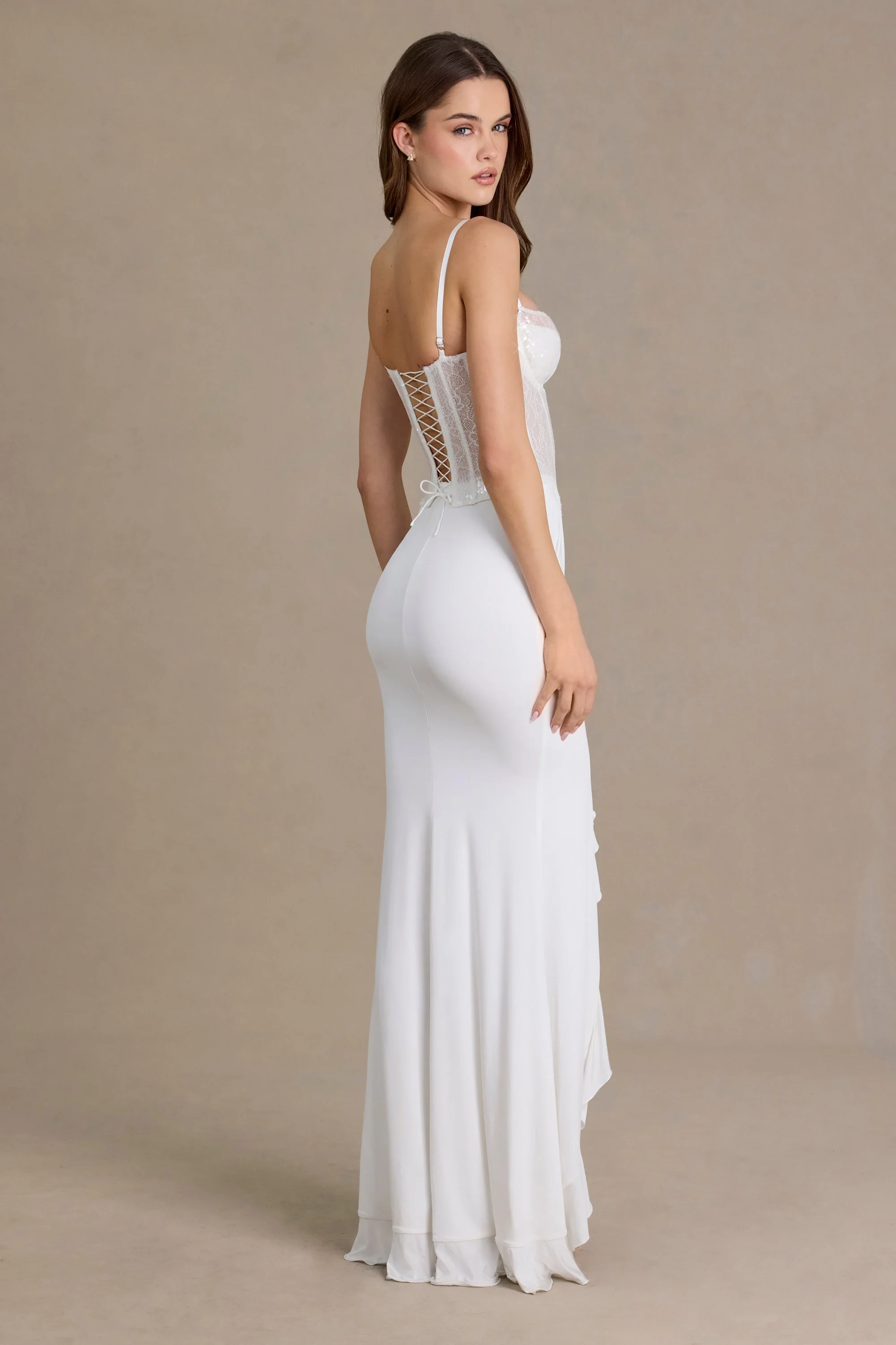 Embellished Lace Corset Gown in White - Image 2