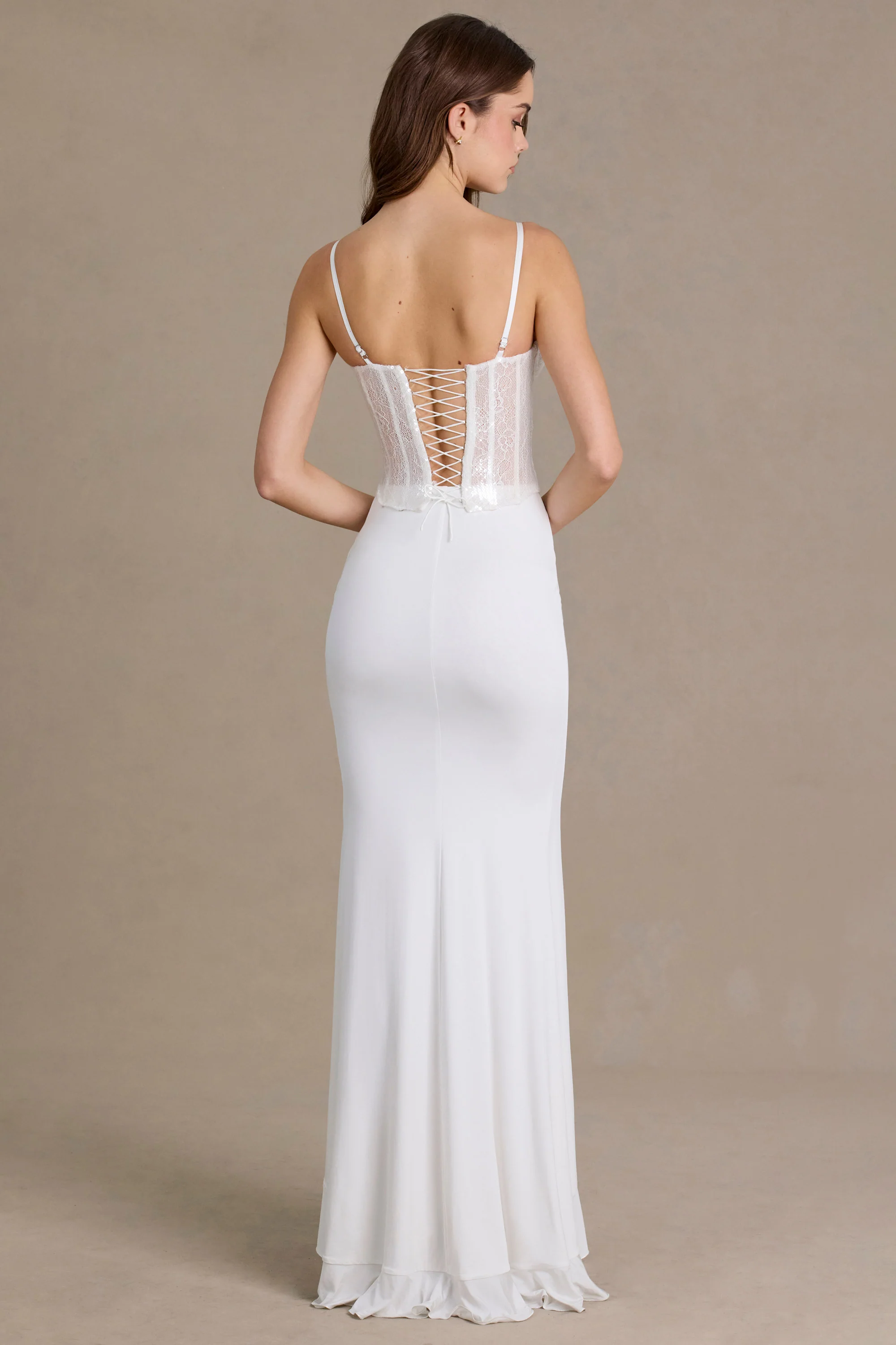 Embellished Lace Corset Gown in White - Image 5