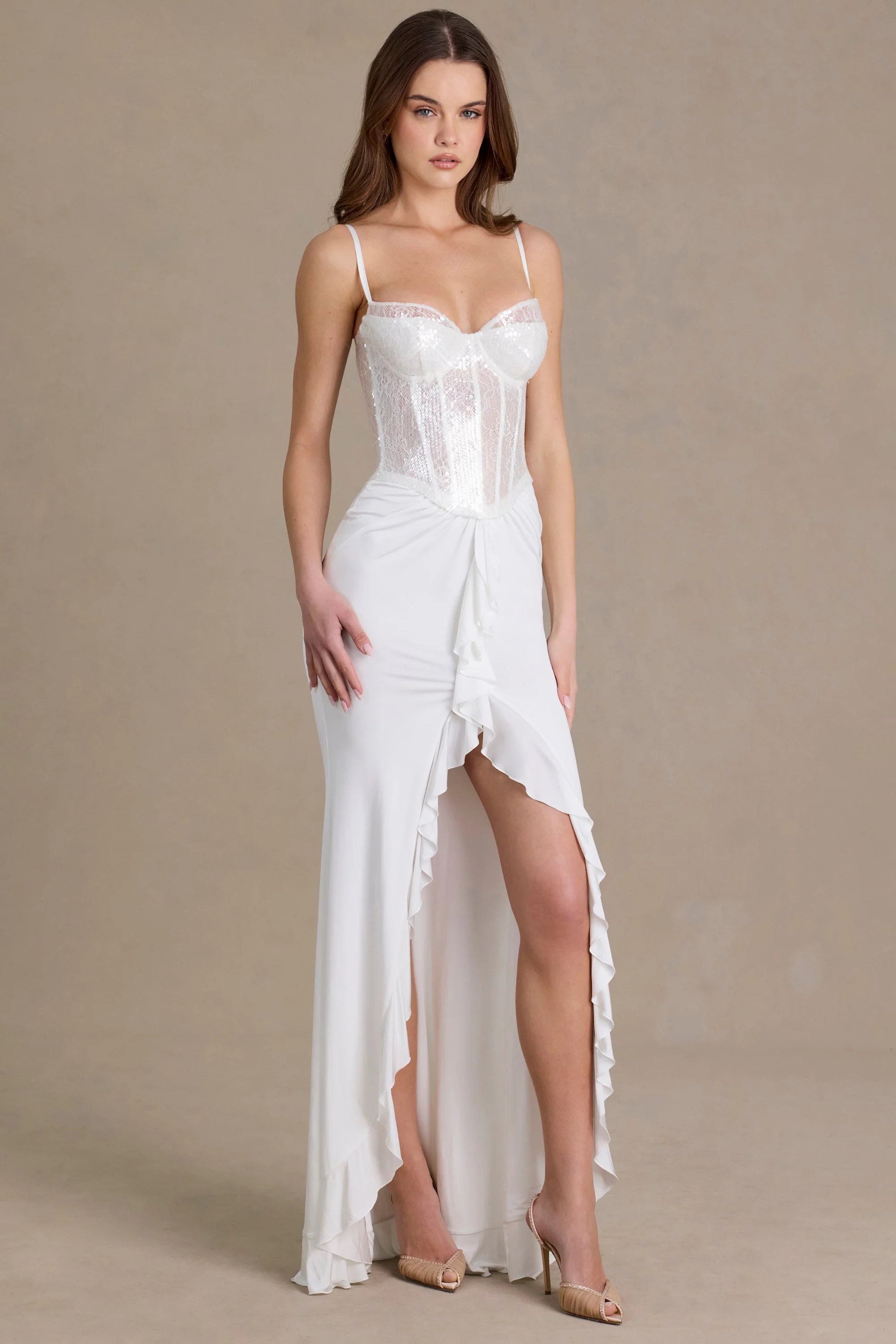 Embellished Lace Corset Gown in White - Image 8