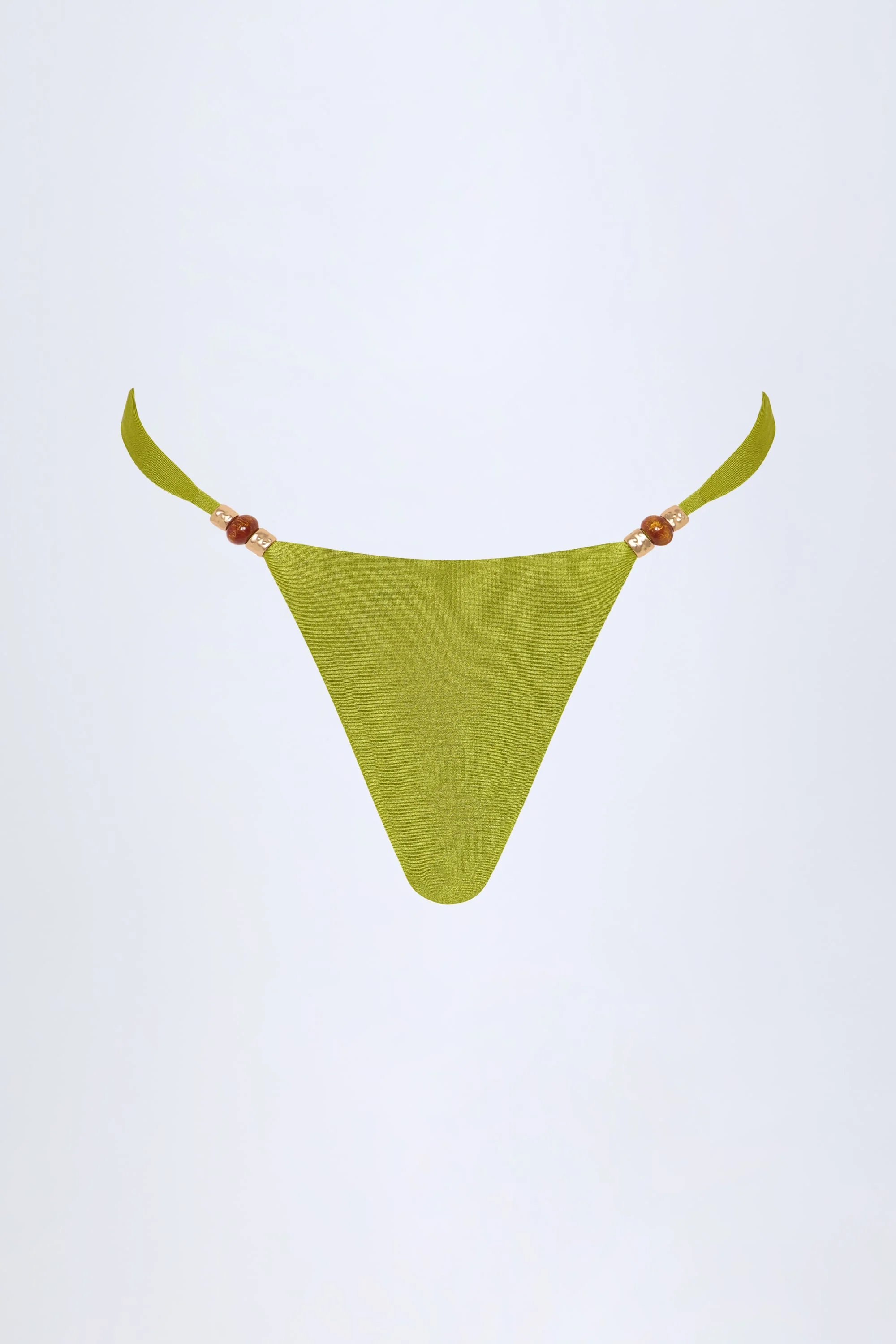 Bead-Embellished Cheeky Bikini Bottoms in Olive Green - Image 3