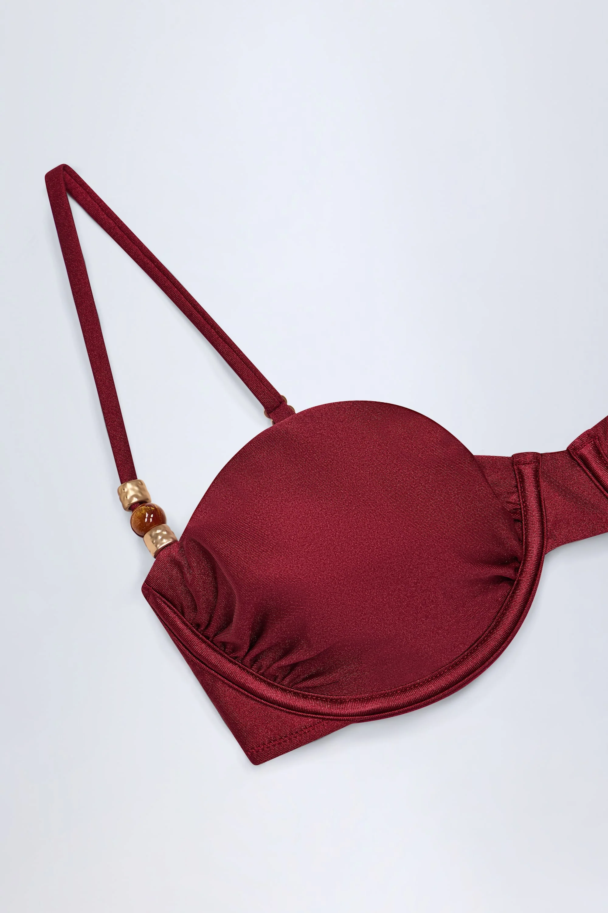 Bead-Embellished Ruched Underwired Bikini Top in Dark Cherry - Image 6