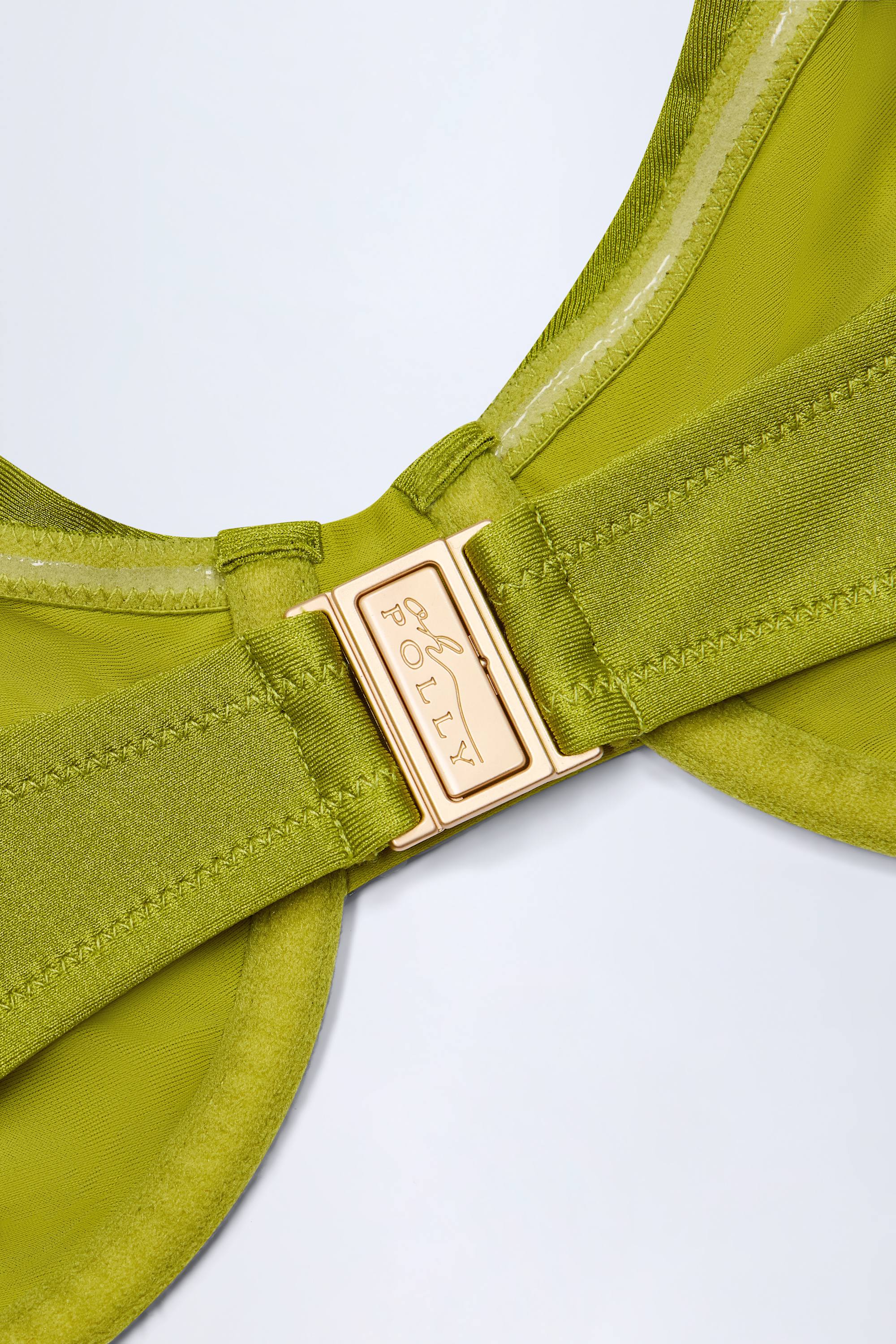 Bead-Embellished Ruched Underwired Bikini Top in Olive Green - Image 5