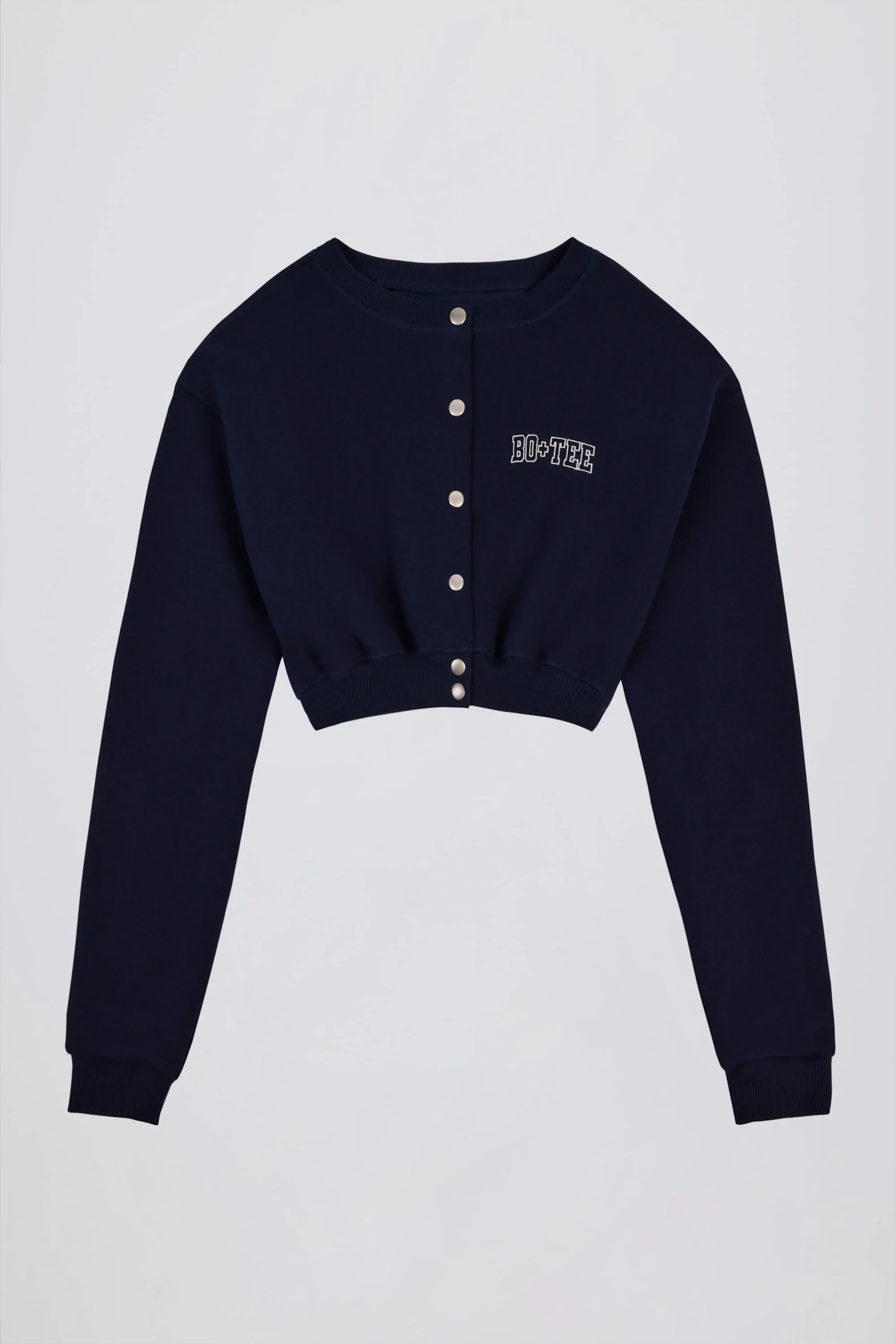Brushed Jersey Button-Up Cropped Cardigan in Classic Navy - Image 4