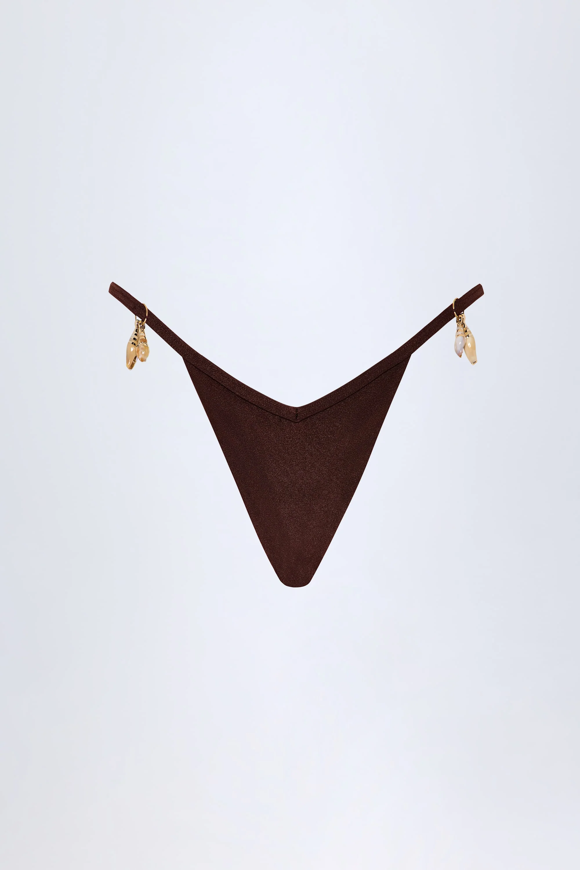 Charm-Detail Thong Bikini Bottoms in Dark Chocolate - Image 3