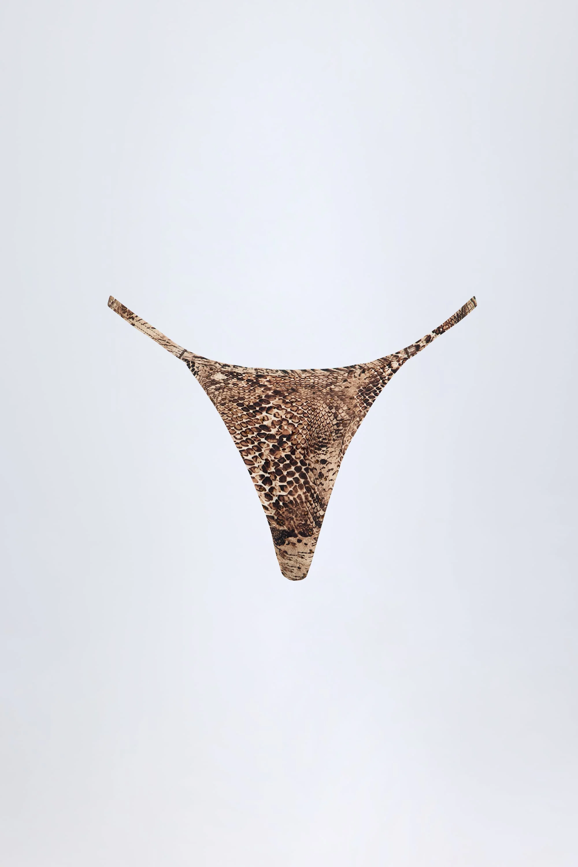 Charm-Detail Thong Bikini Bottoms in Snake Print - Image 4