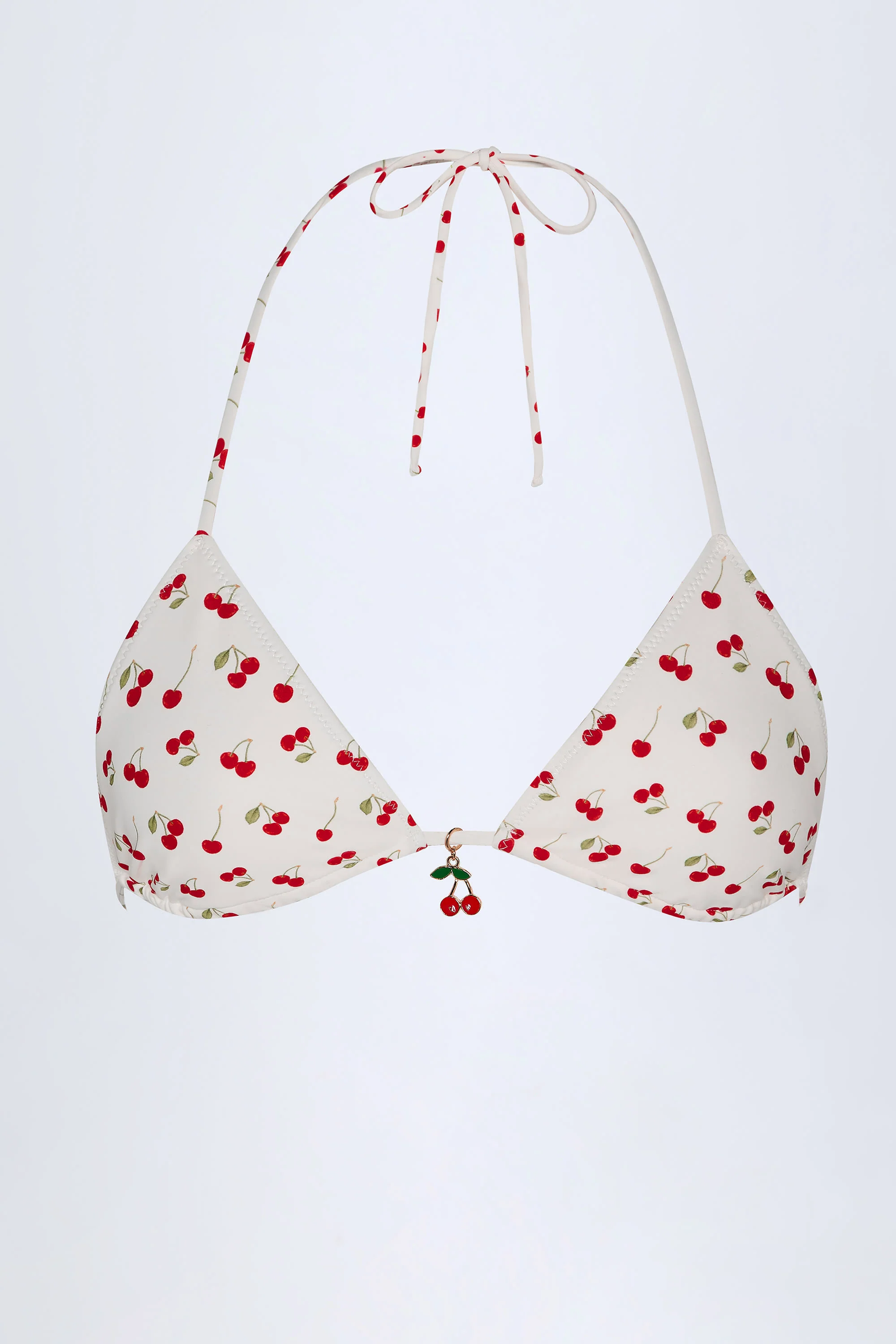 Charm-Detail Triangle Bikini Top in Cherry Print - Image 3