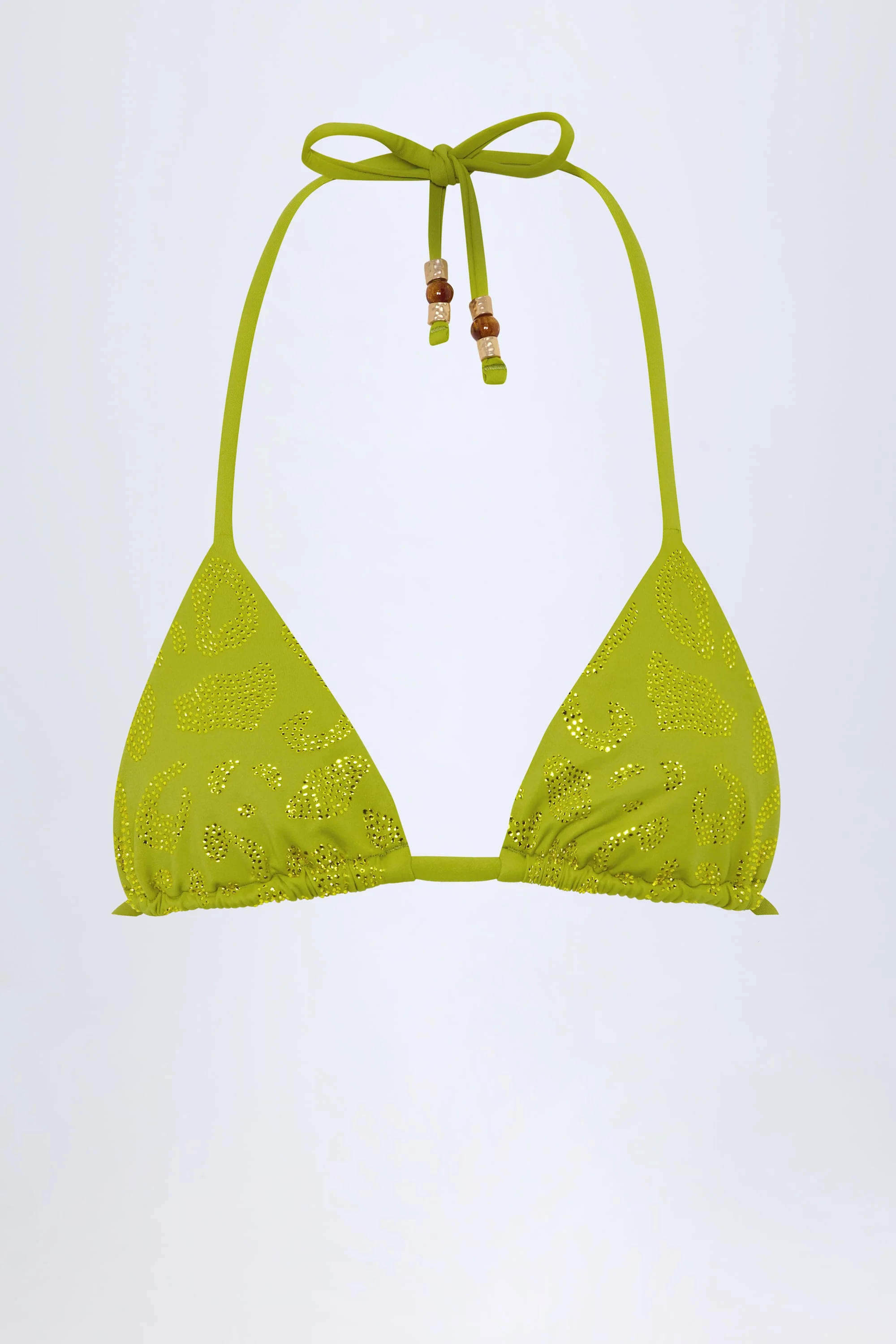 Charm-Detail Triangle Bikini Top in Olive Green - Image 3