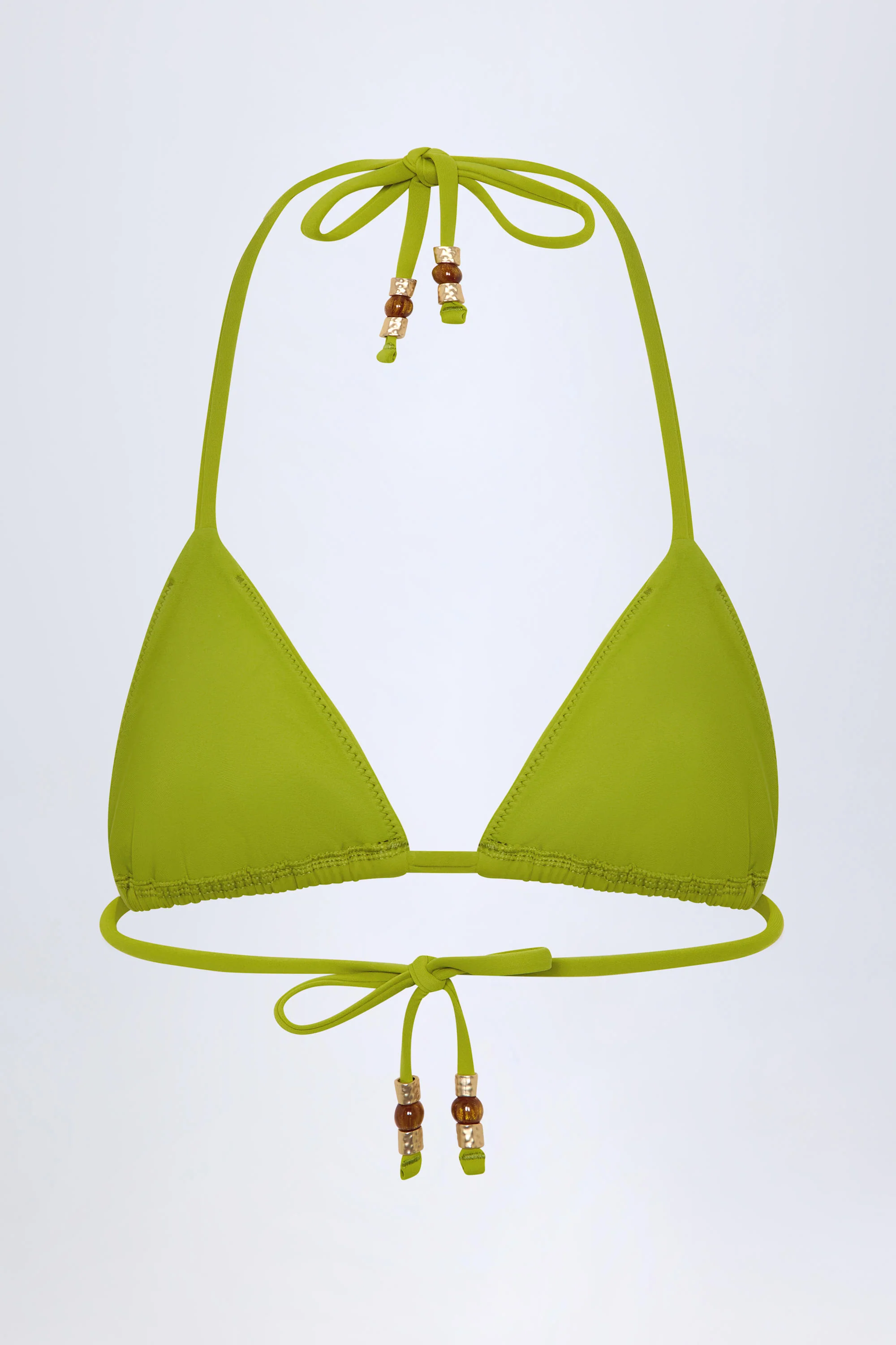 Charm-Detail Triangle Bikini Top in Olive Green - Image 4