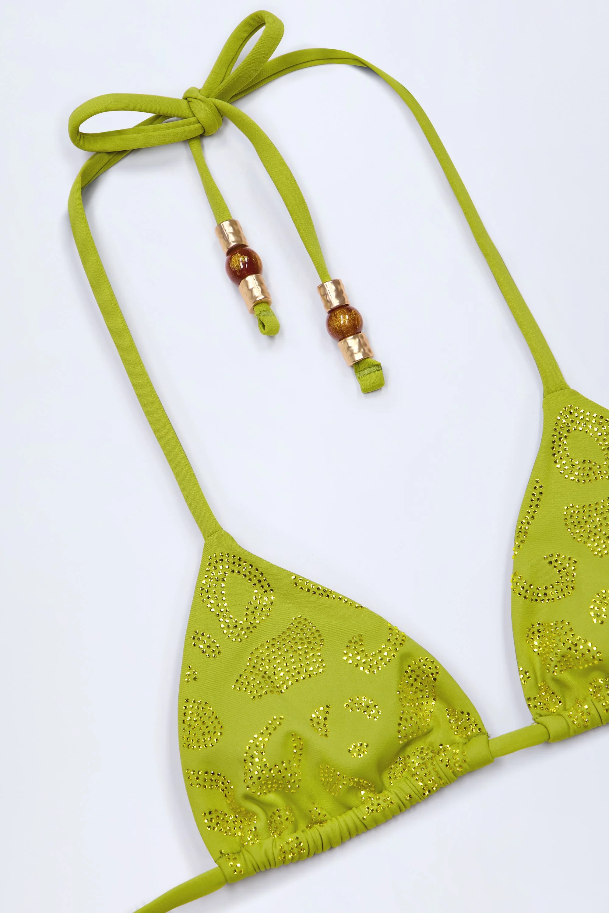 Charm-Detail Triangle Bikini Top in Olive Green - Image 6