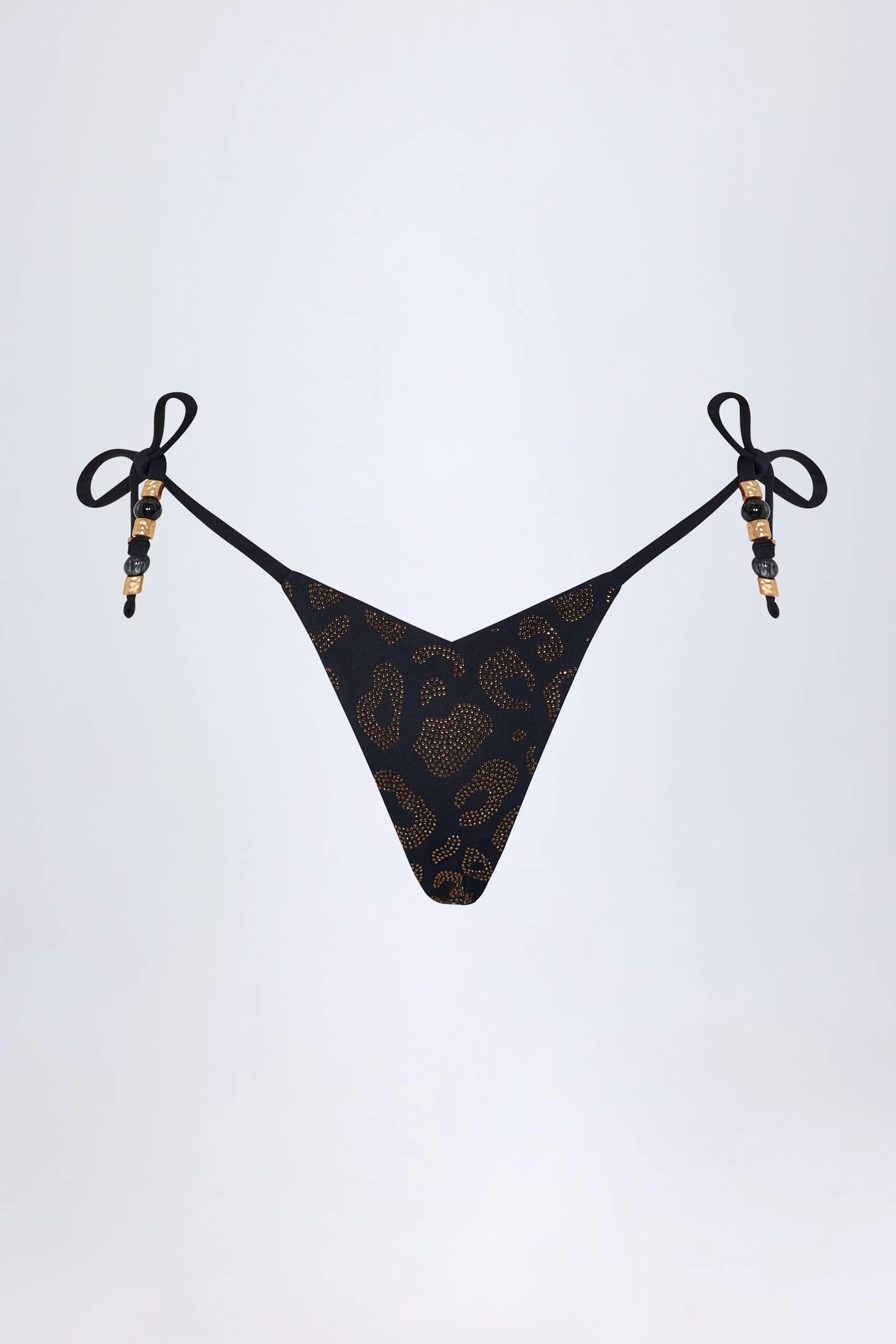 Charm-Detail Thong Bikini Bottoms in Black - Image 3