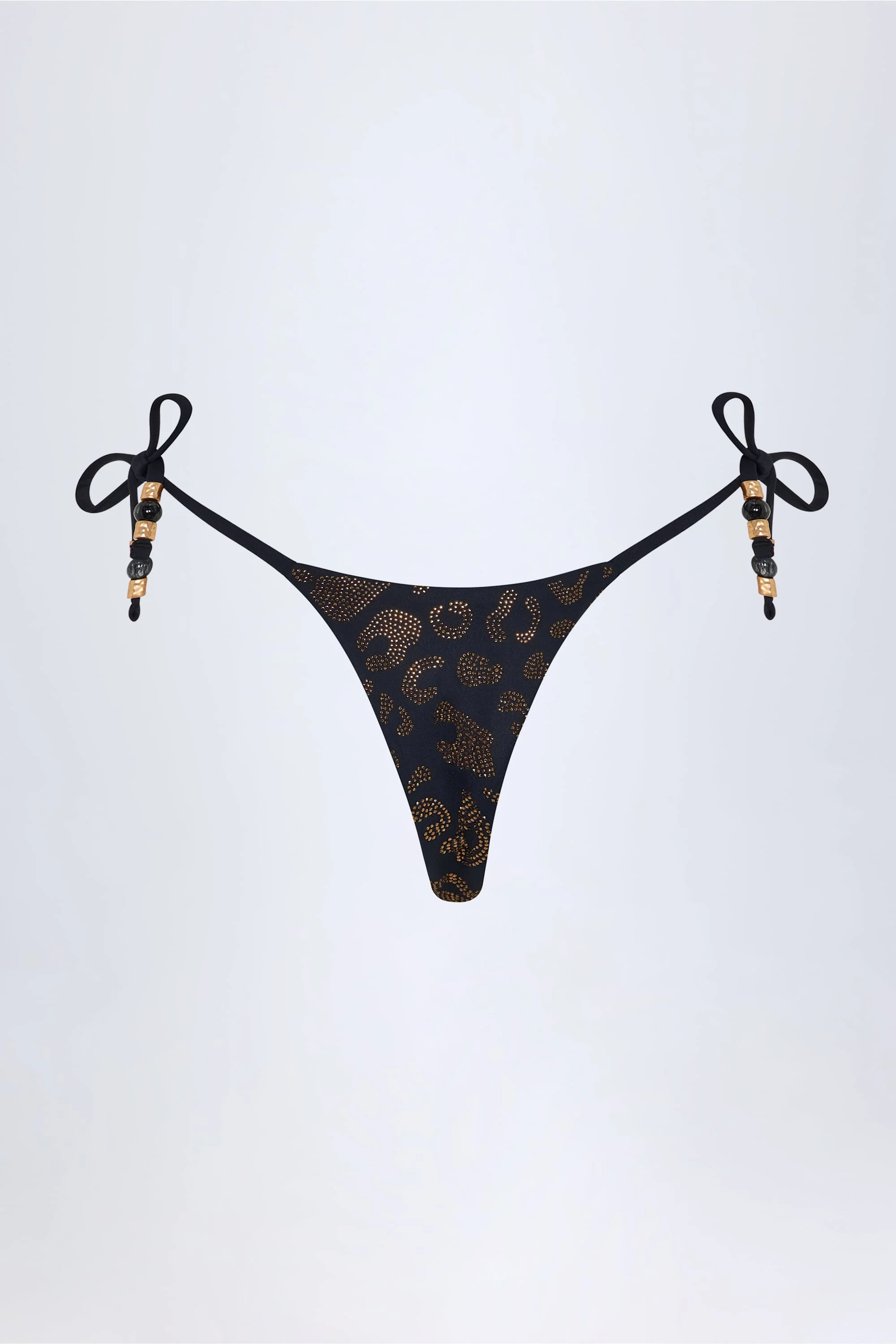 Charm-Detail Thong Bikini Bottoms in Black - Image 4