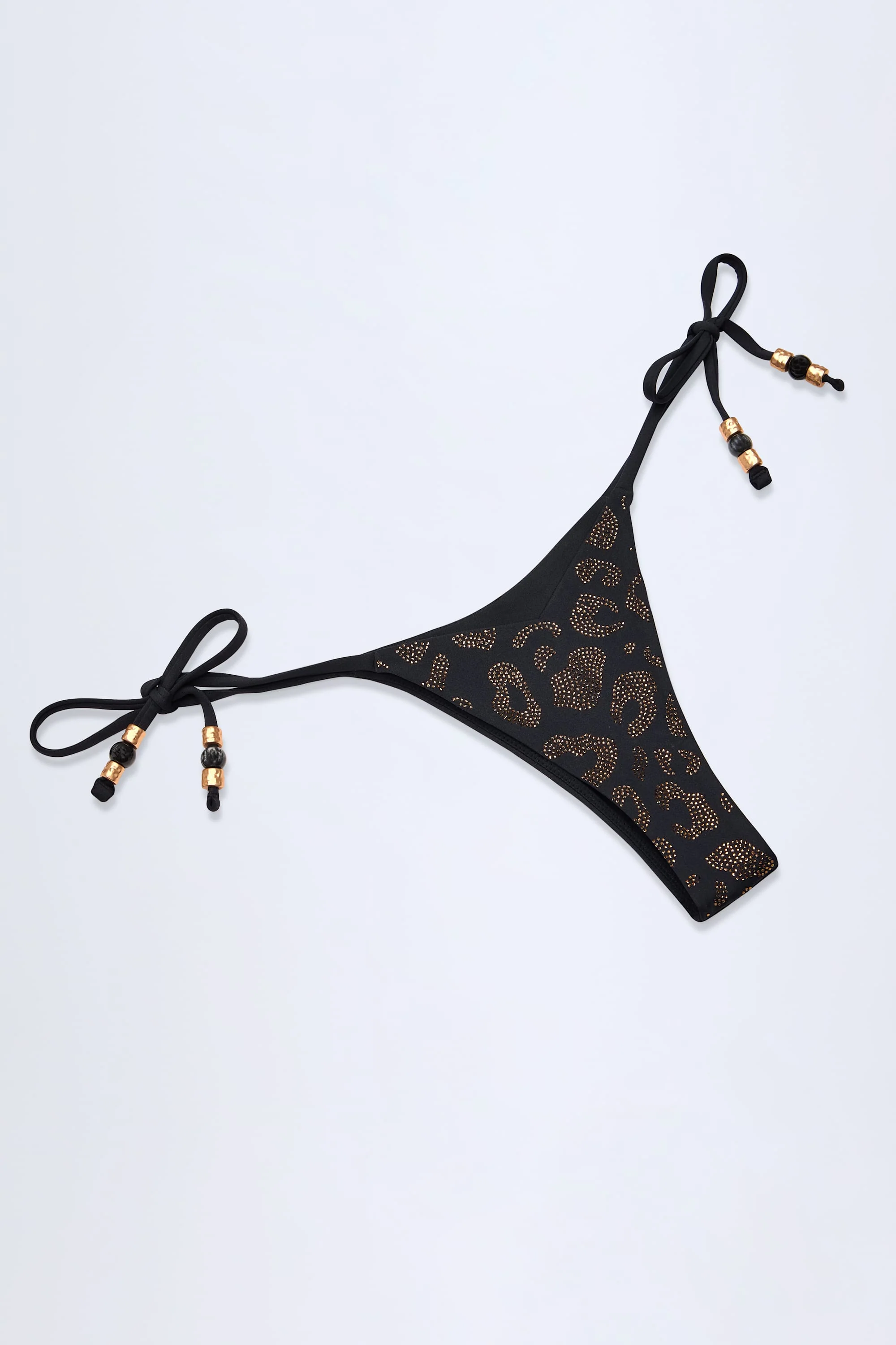 Charm-Detail Thong Bikini Bottoms in Black - Image 6