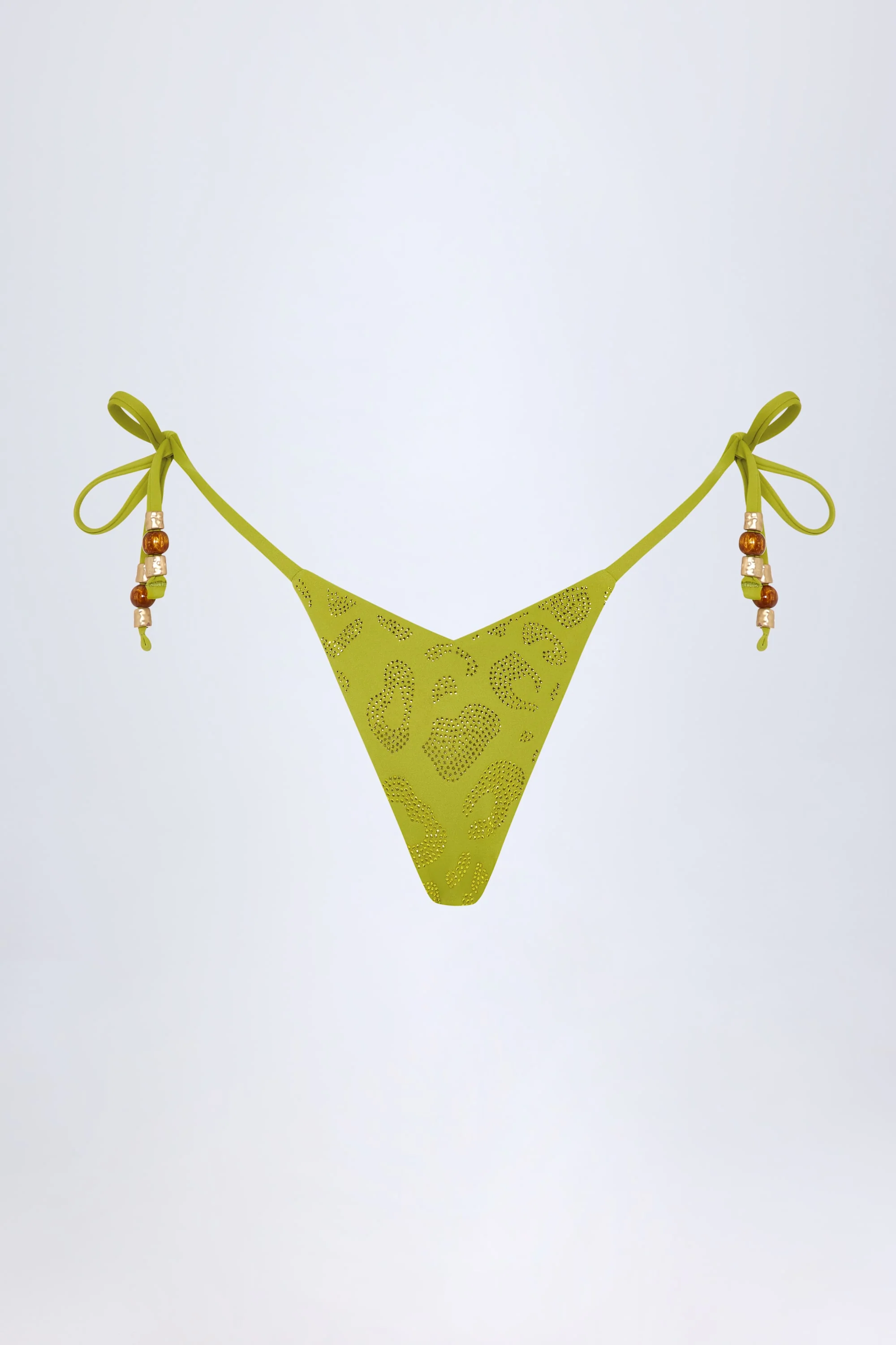 Charm-Detail Thong Bikini Bottoms in Olive Green - Image 3
