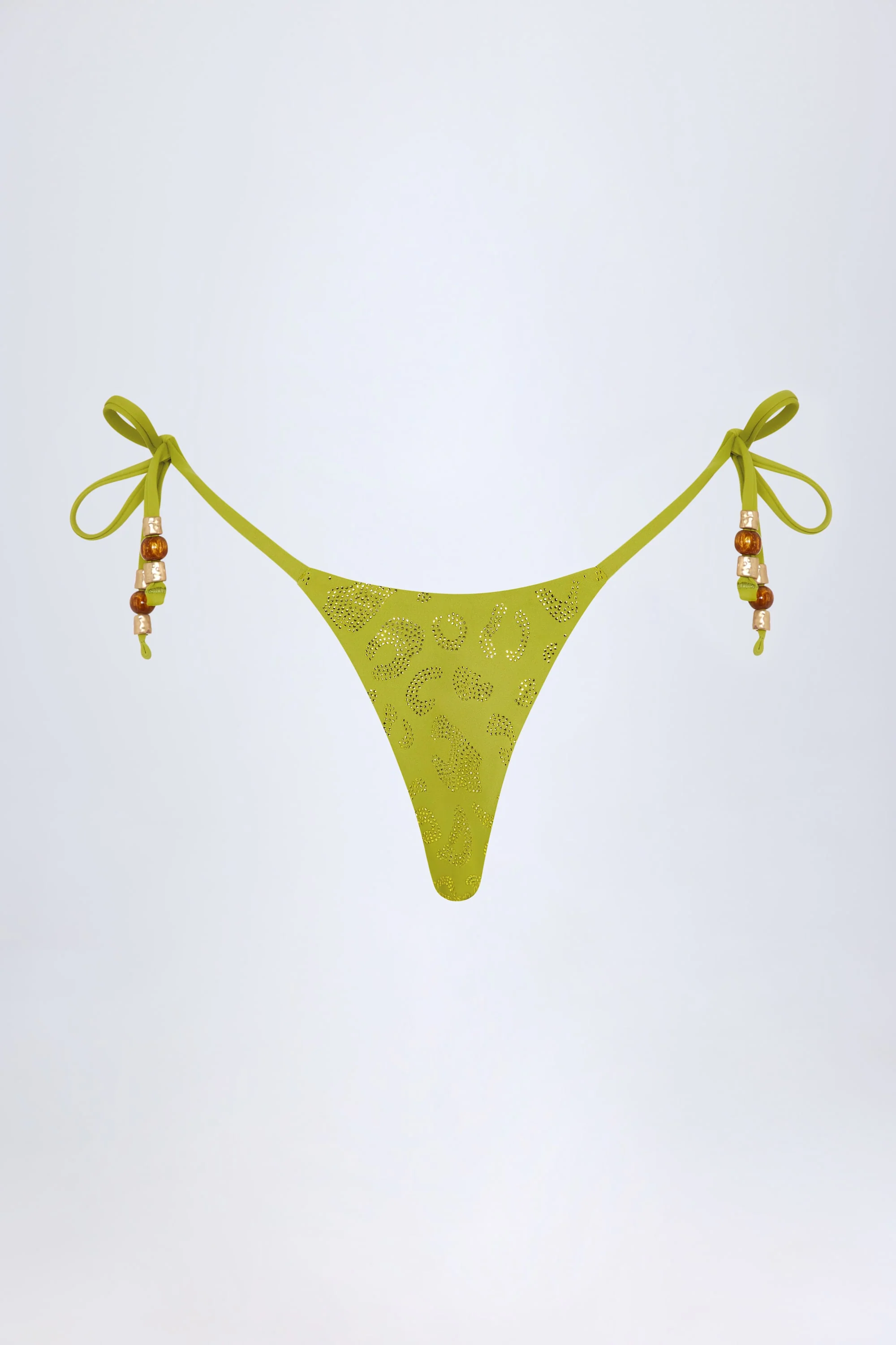 Charm-Detail Thong Bikini Bottoms in Olive Green - Image 4