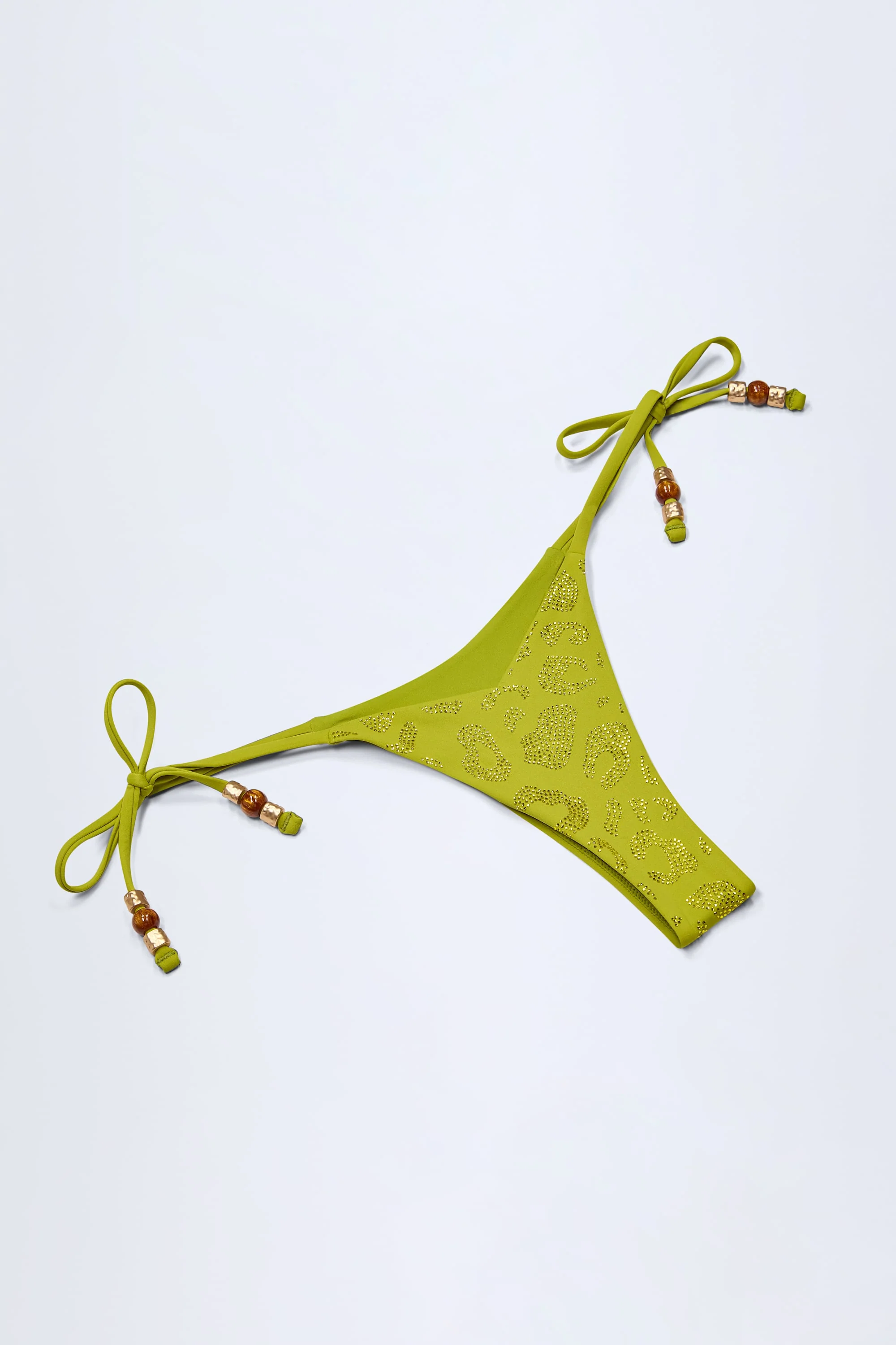 Charm-Detail Thong Bikini Bottoms in Olive Green - Image 6