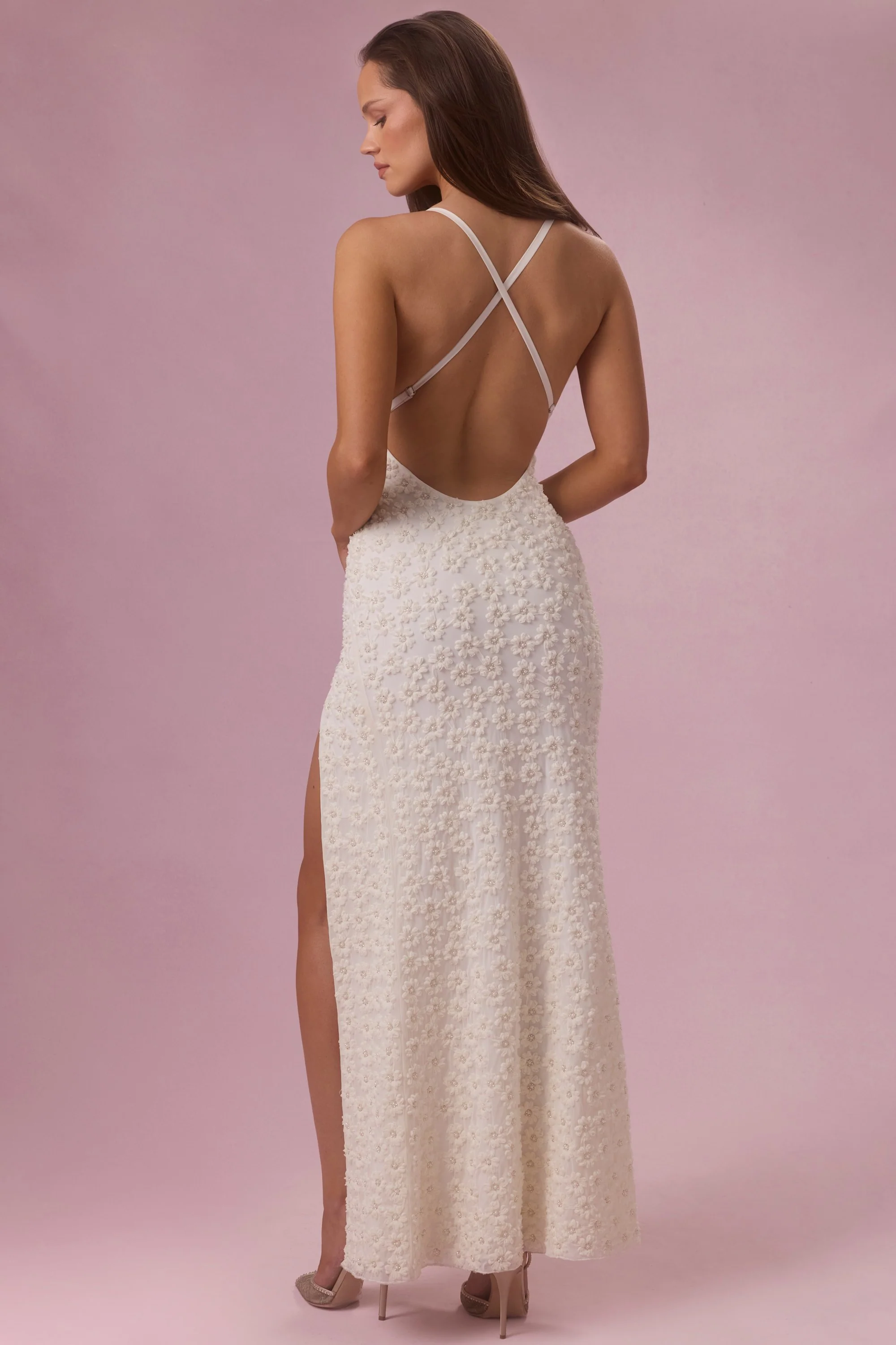 Embellished Square Neck Maxi Dress in Ivory - Image 2