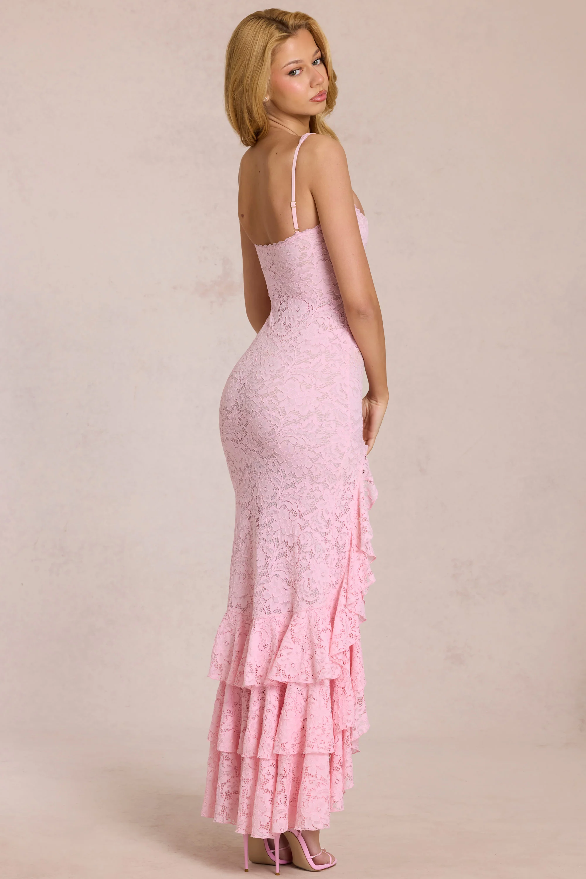 Lace Ruffle Maxi Dress in Blossom Pink - Image 2