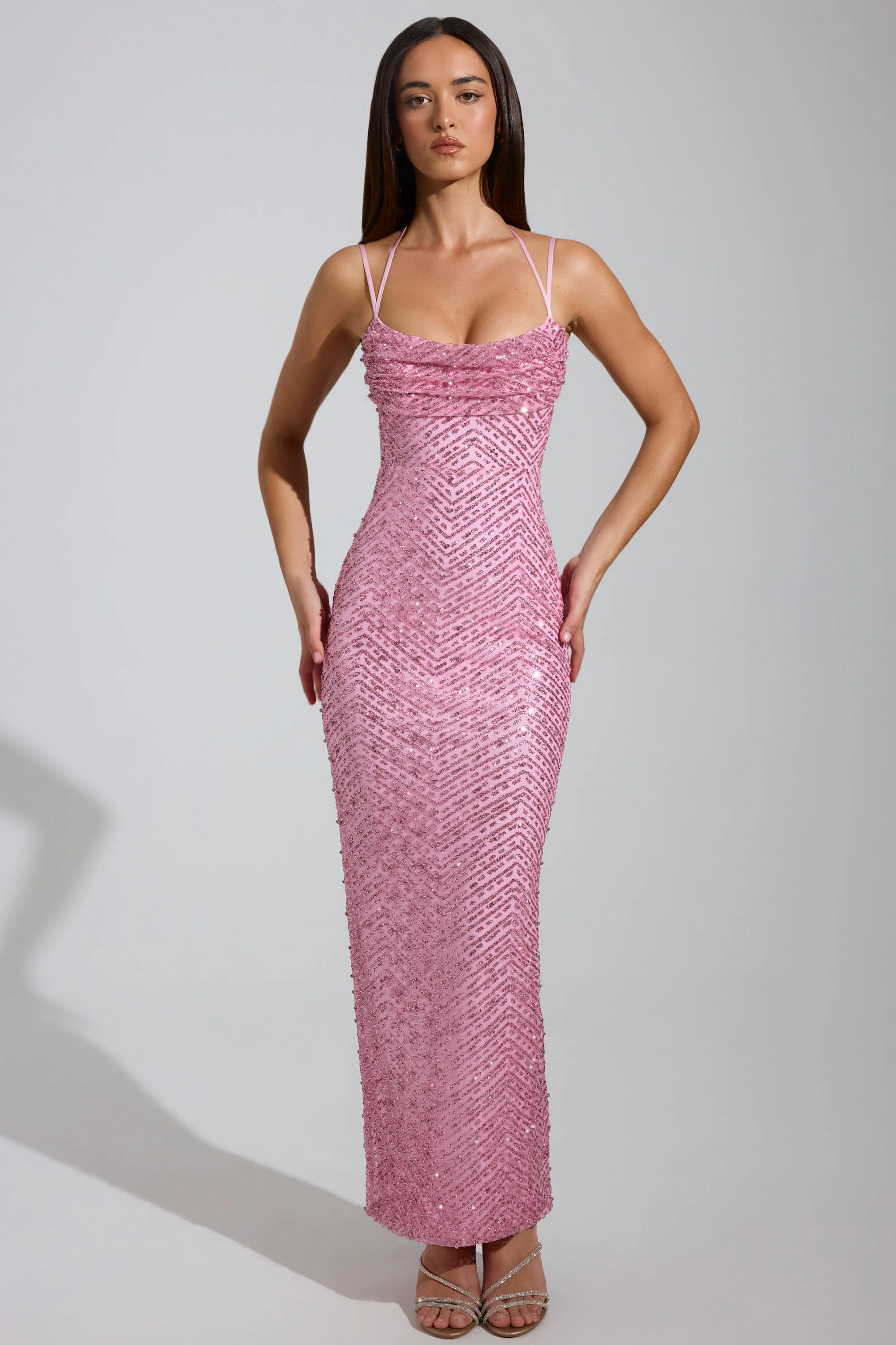 Embellished Cowl-Neck Maxi Dress in Pink - Image 5