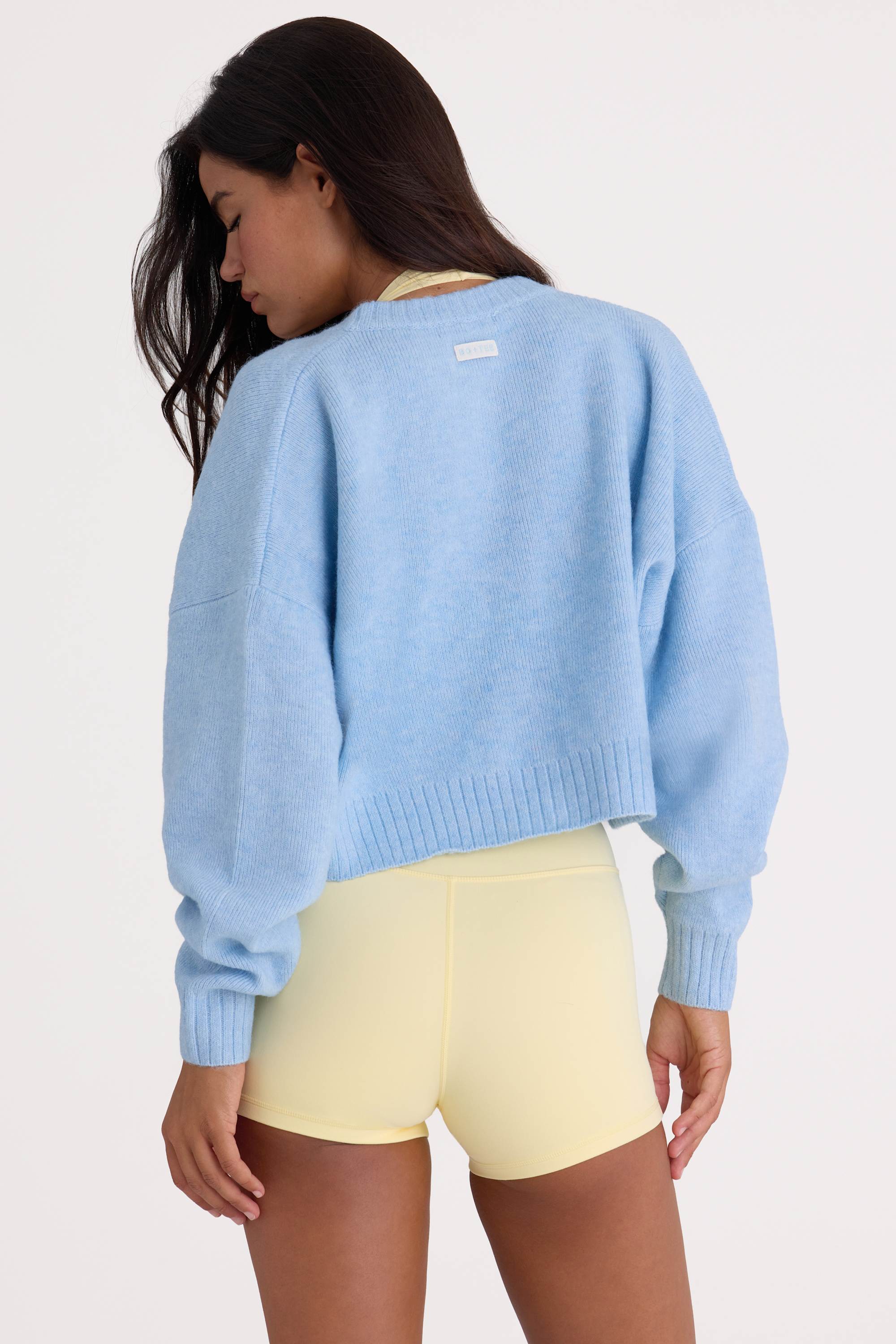 Knit Cropped Cardigan in Powder Blue - Image 2