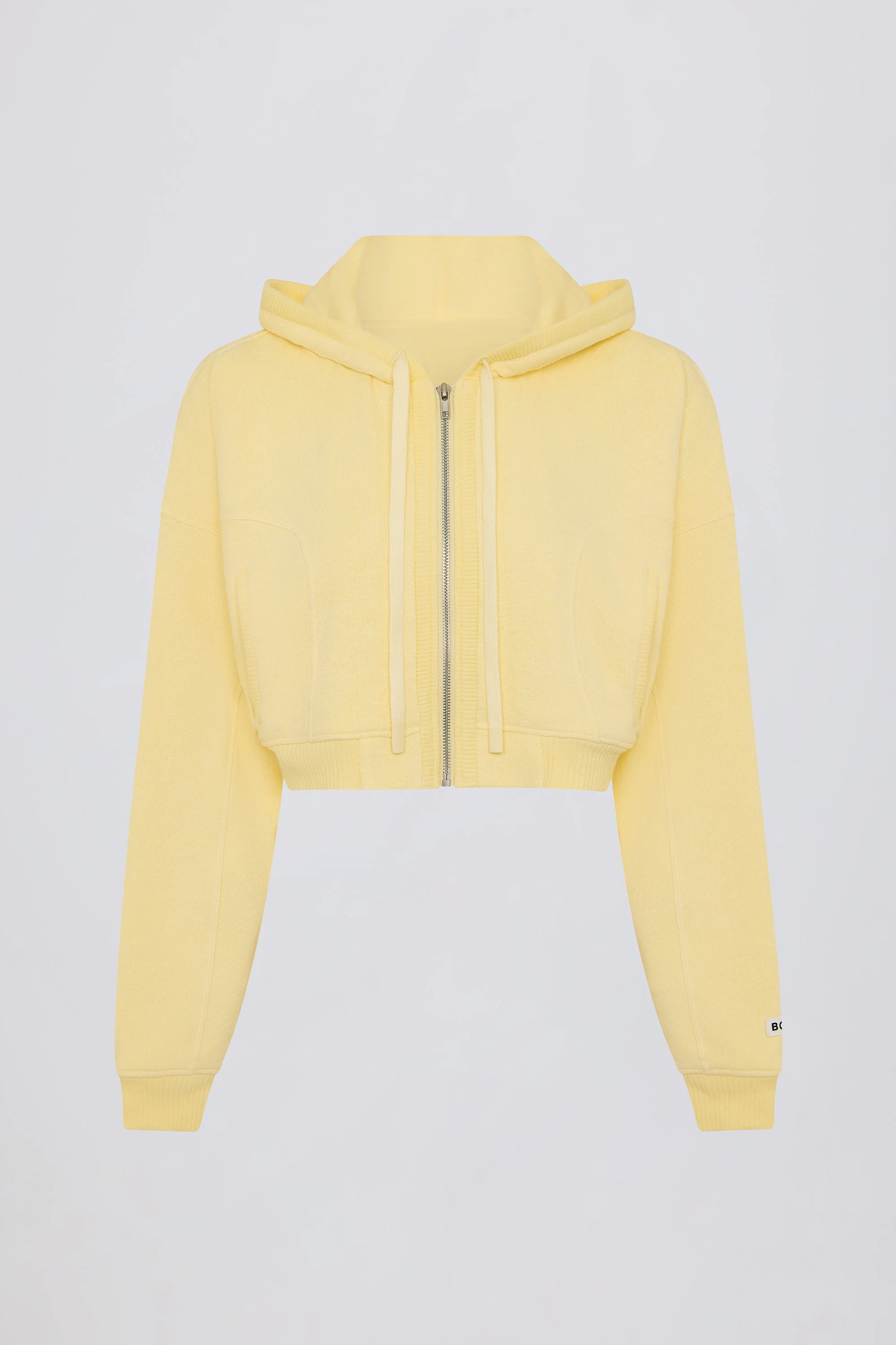 Terry Cotton Zip-Up Cropped Hoodie in Lemon - Image 4