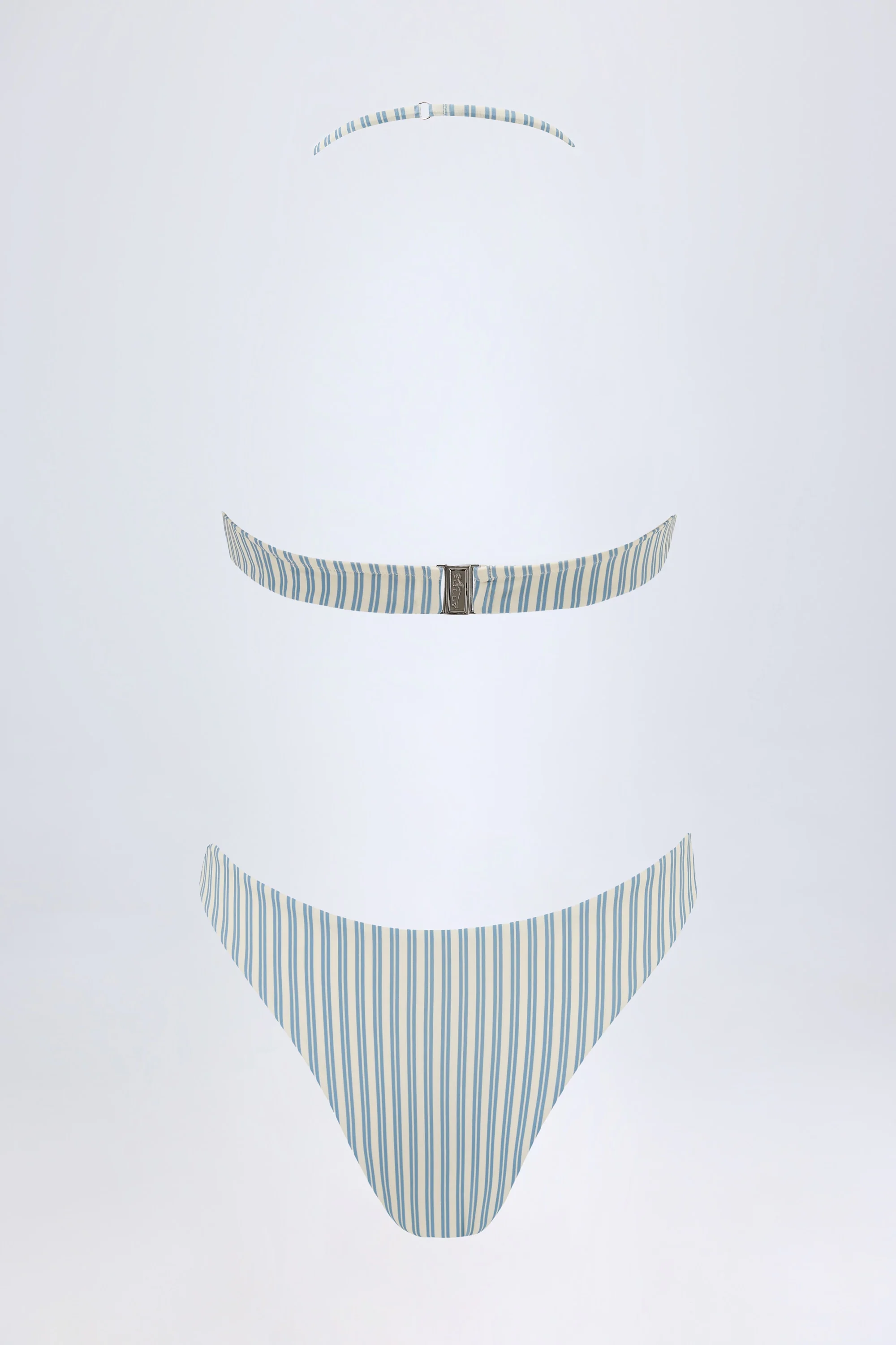 Cut-Out Halterneck Swimsuit in Teal Double Stripe - Image 3