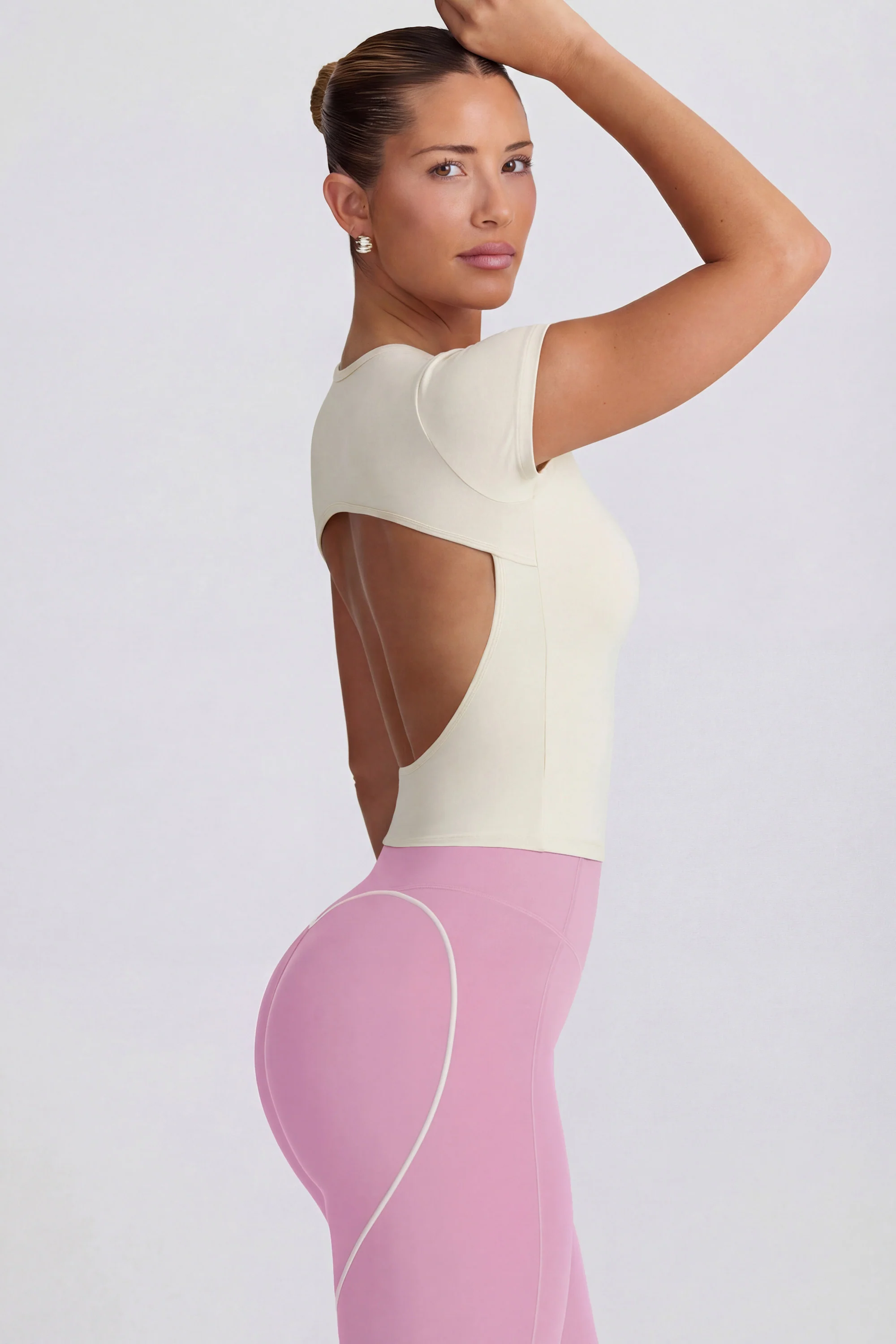 Cut-Out Longline T-Shirt in Oat - Image 3