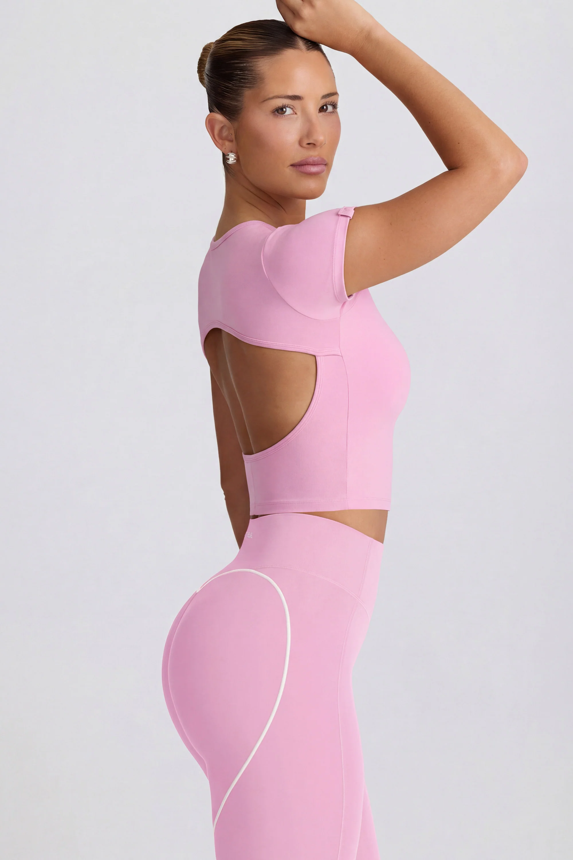 Cut-Out Longline T-Shirt in Dusty Pink - Image 3