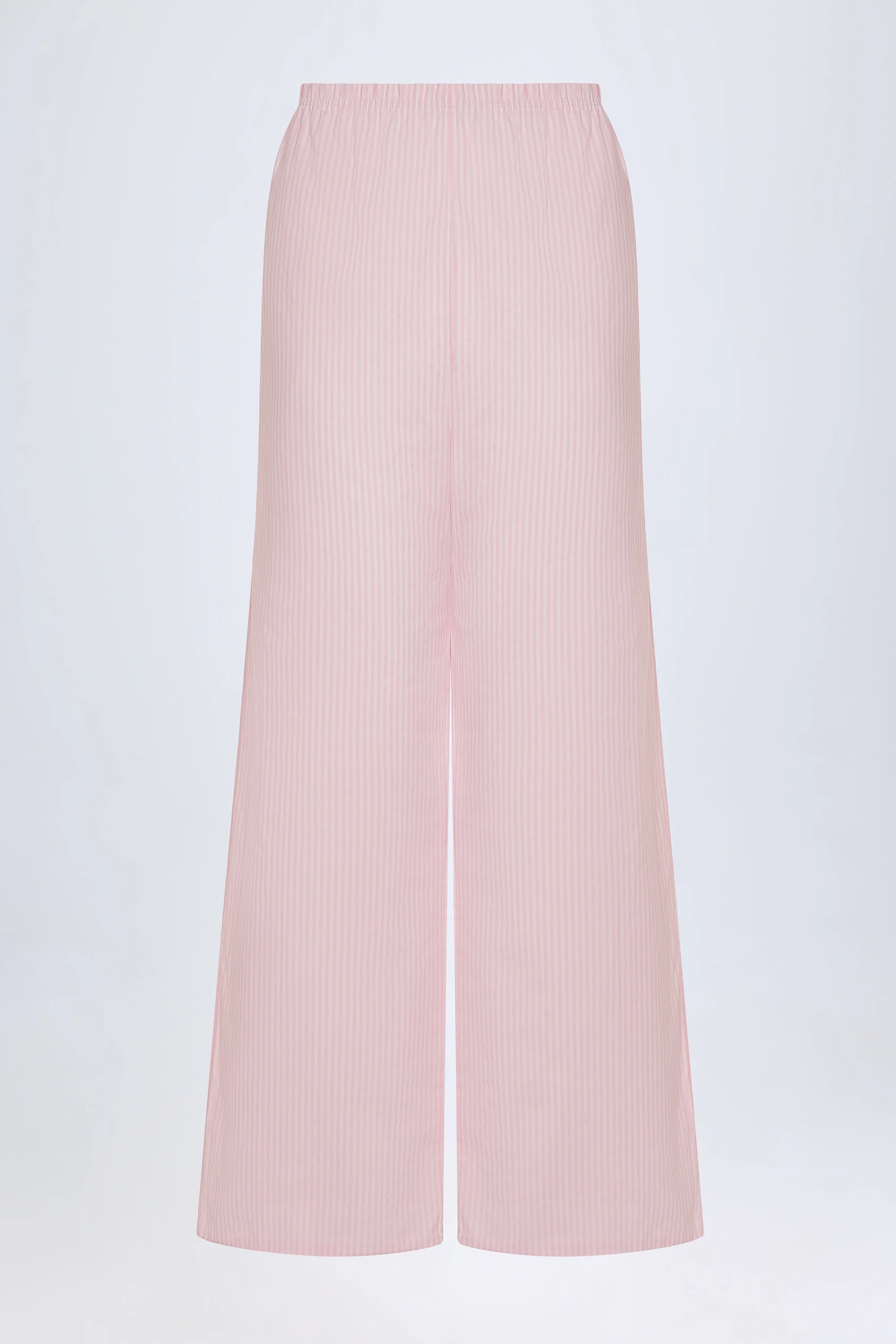 Wide-Leg Cotton-Poplin Trousers in Pink White Stripe - Image 4