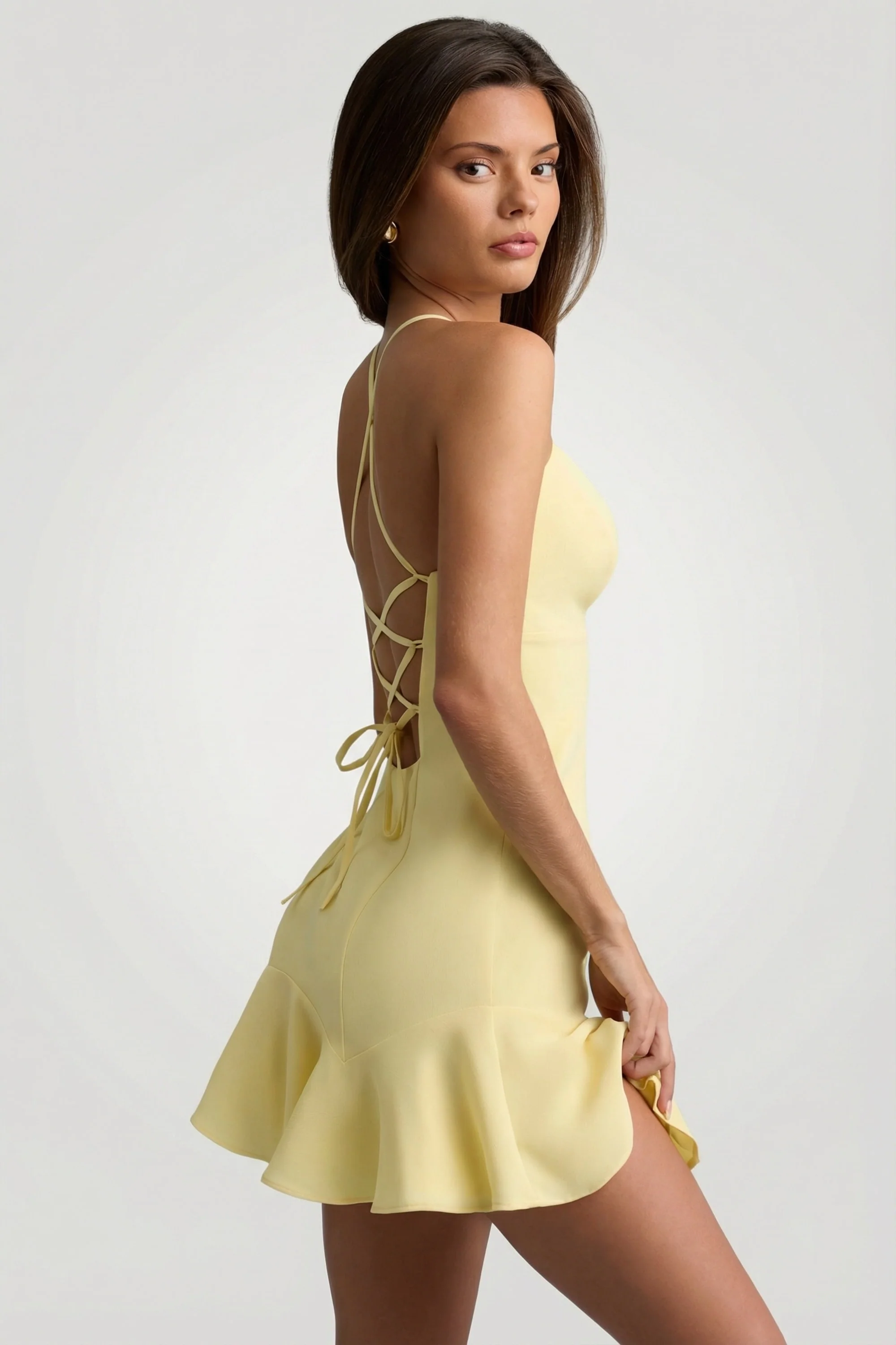 Drop-Waist Lace-Up Mini Dress in Yellow - Image 3
