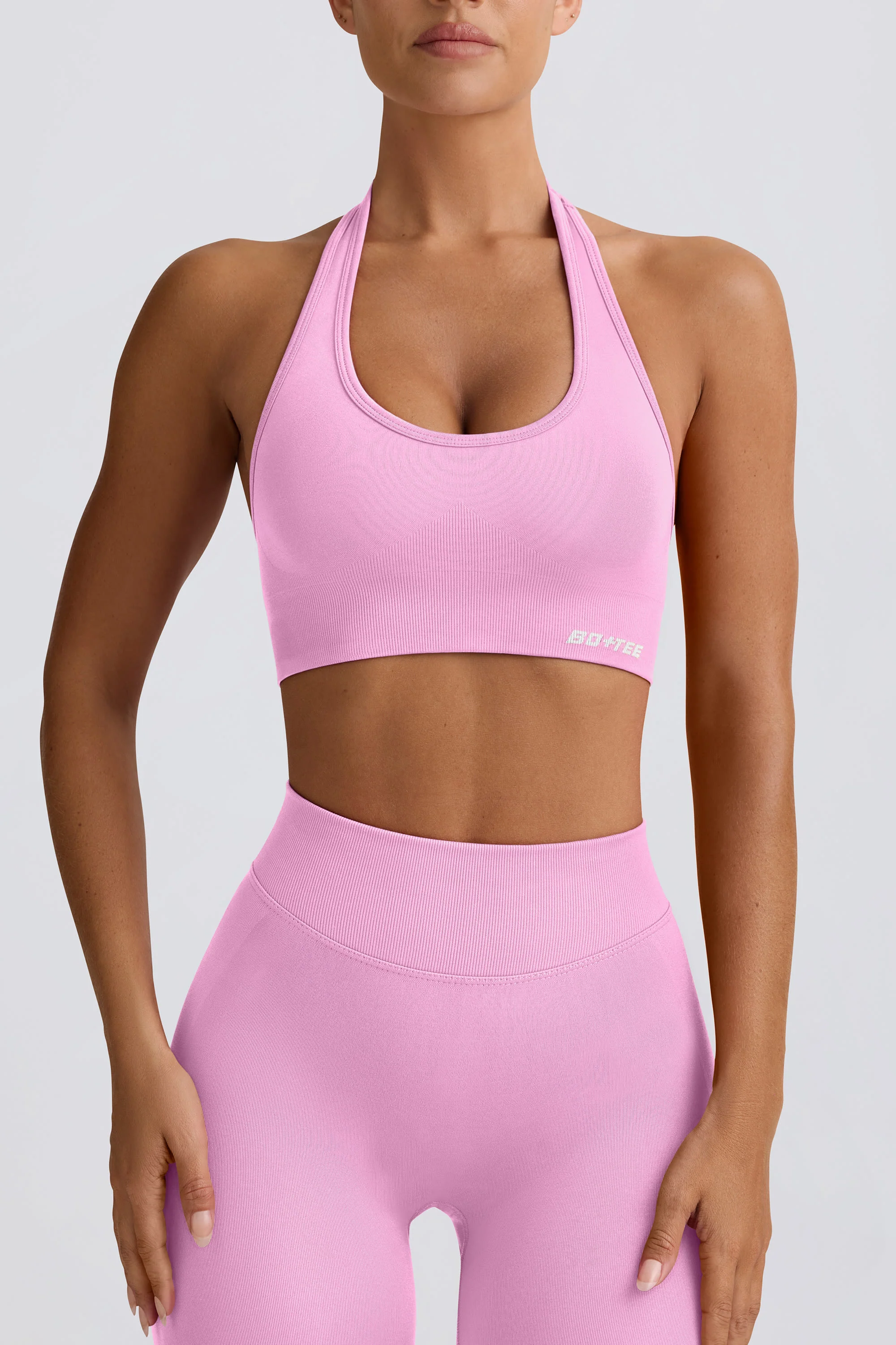 Define Luxe Halterneck Sports Bra in Bubblegum Pink - Image 4