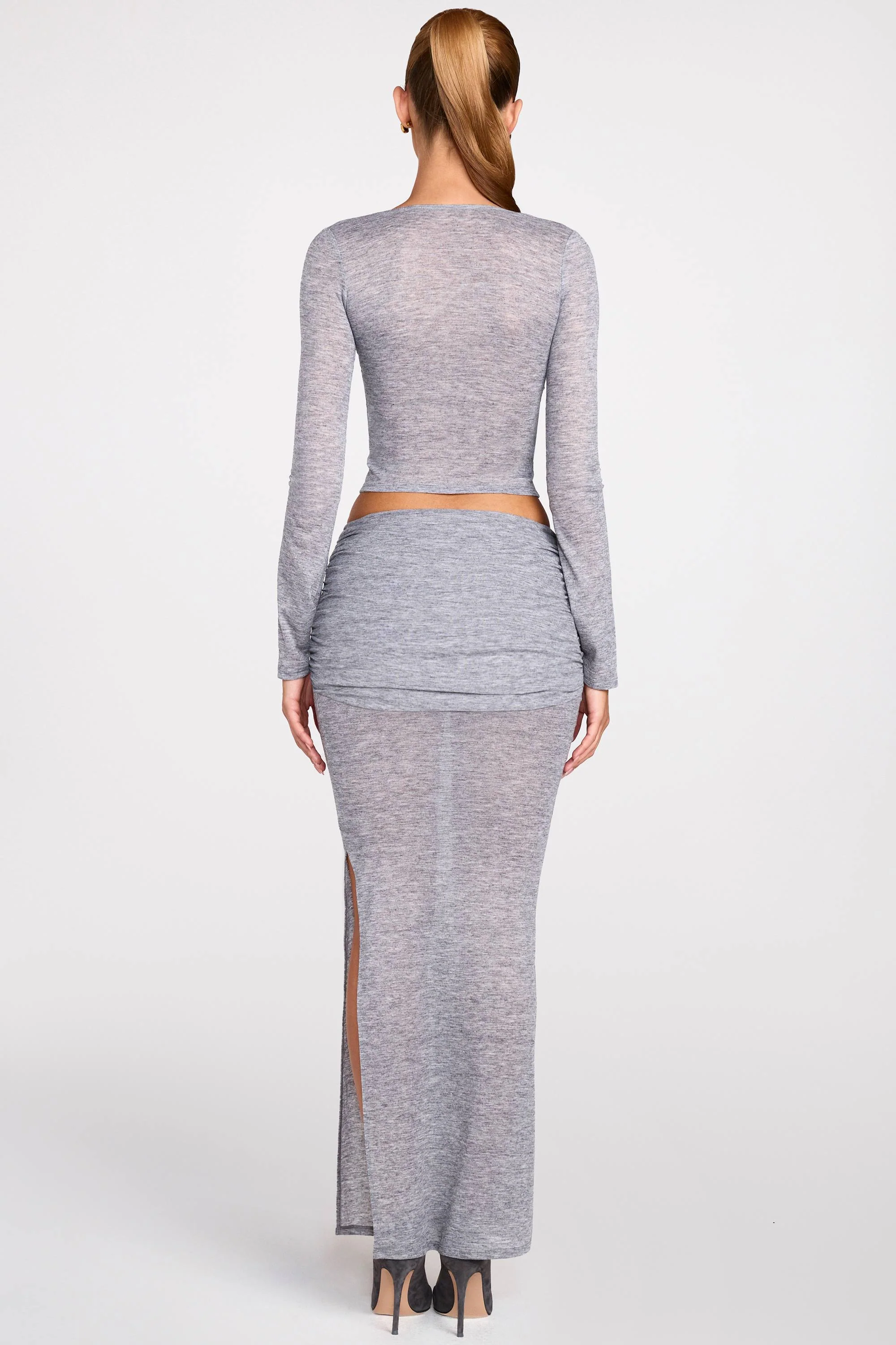 Sheer Jersey Low-Rise Draped Maxi Skirt in Grey - Image 3