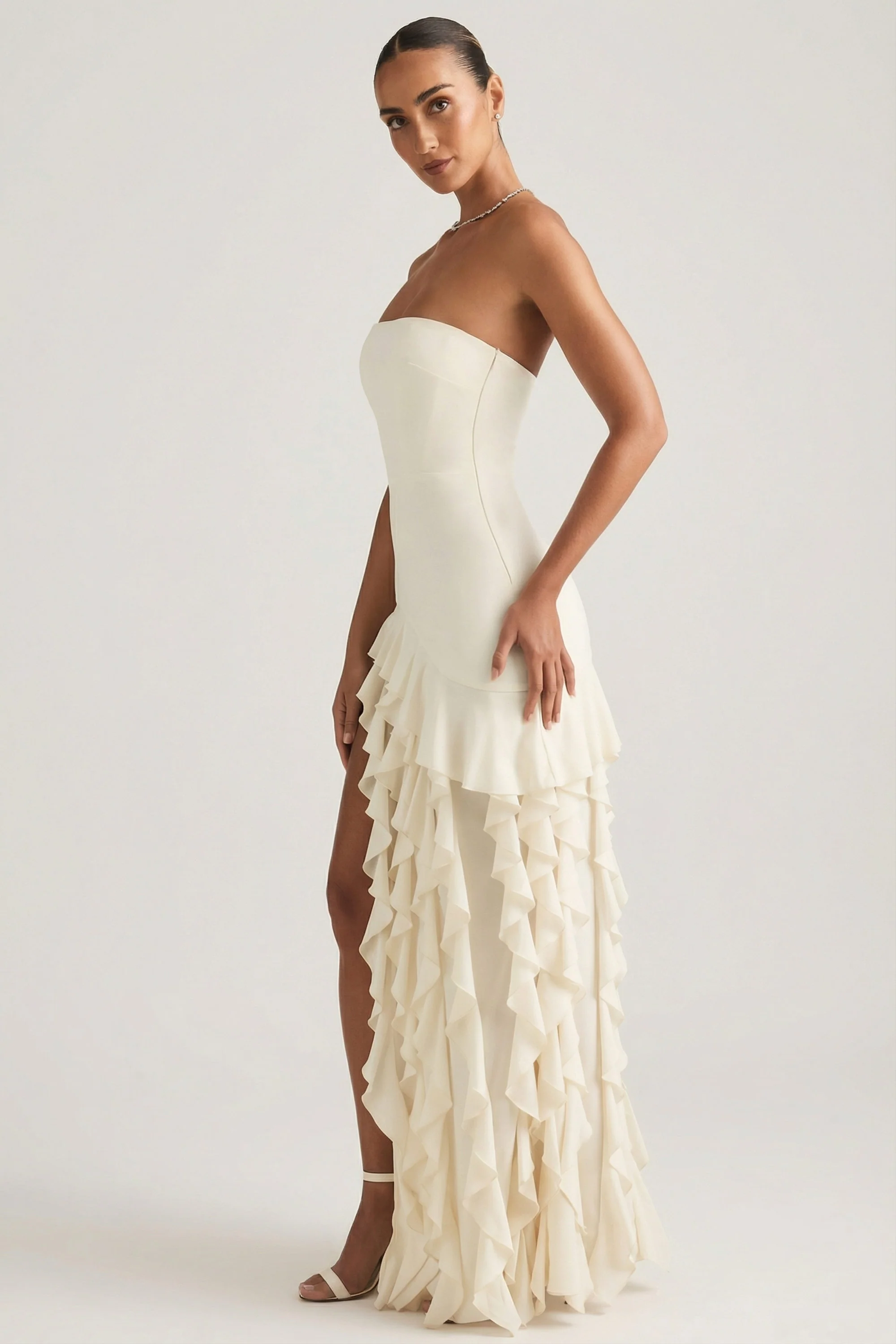 Ruffle-Trim Strapless Gown in Ivory - Image 3