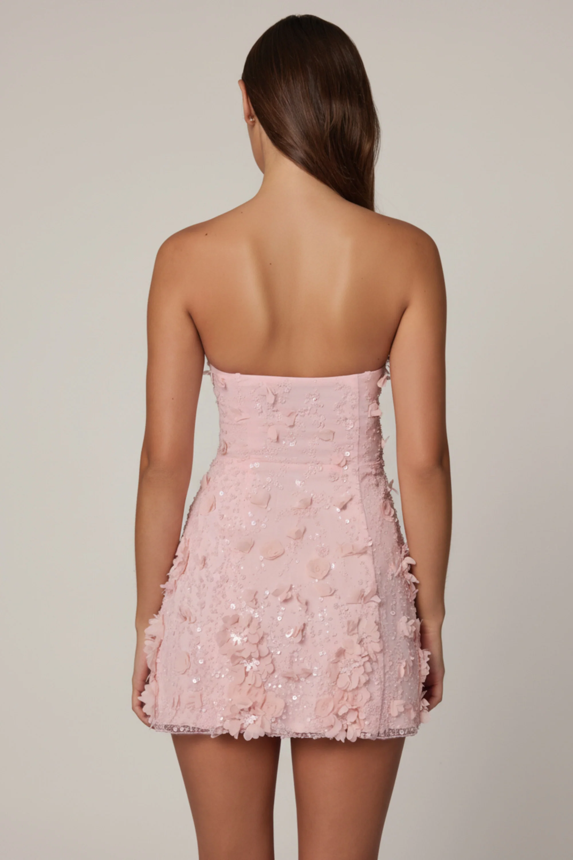 Embellished Bandeau A-line Mini Dress in Ballet Pink - Image 3
