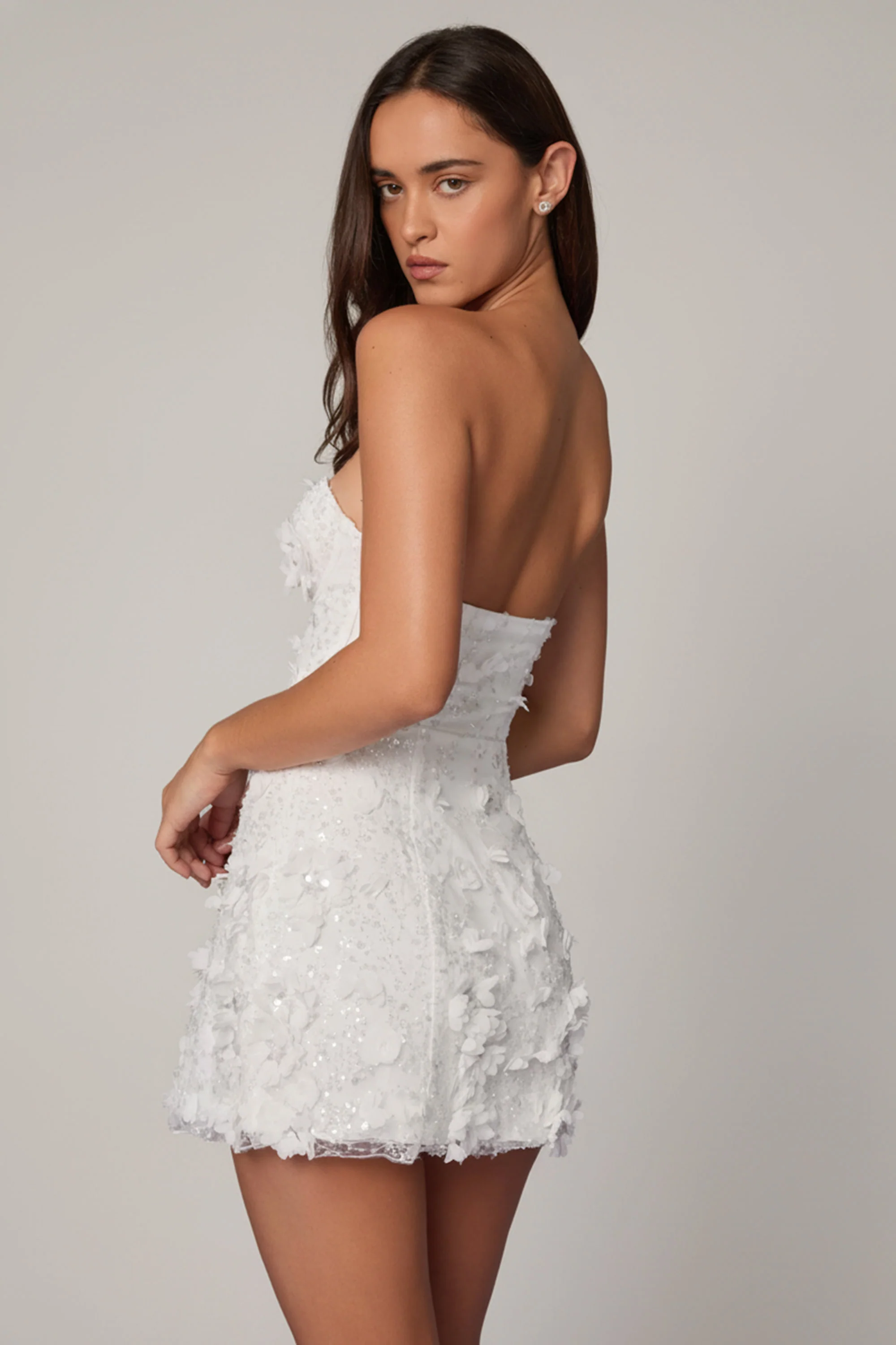 Embellished Bandeau A-line Mini Dress in White - Image 7