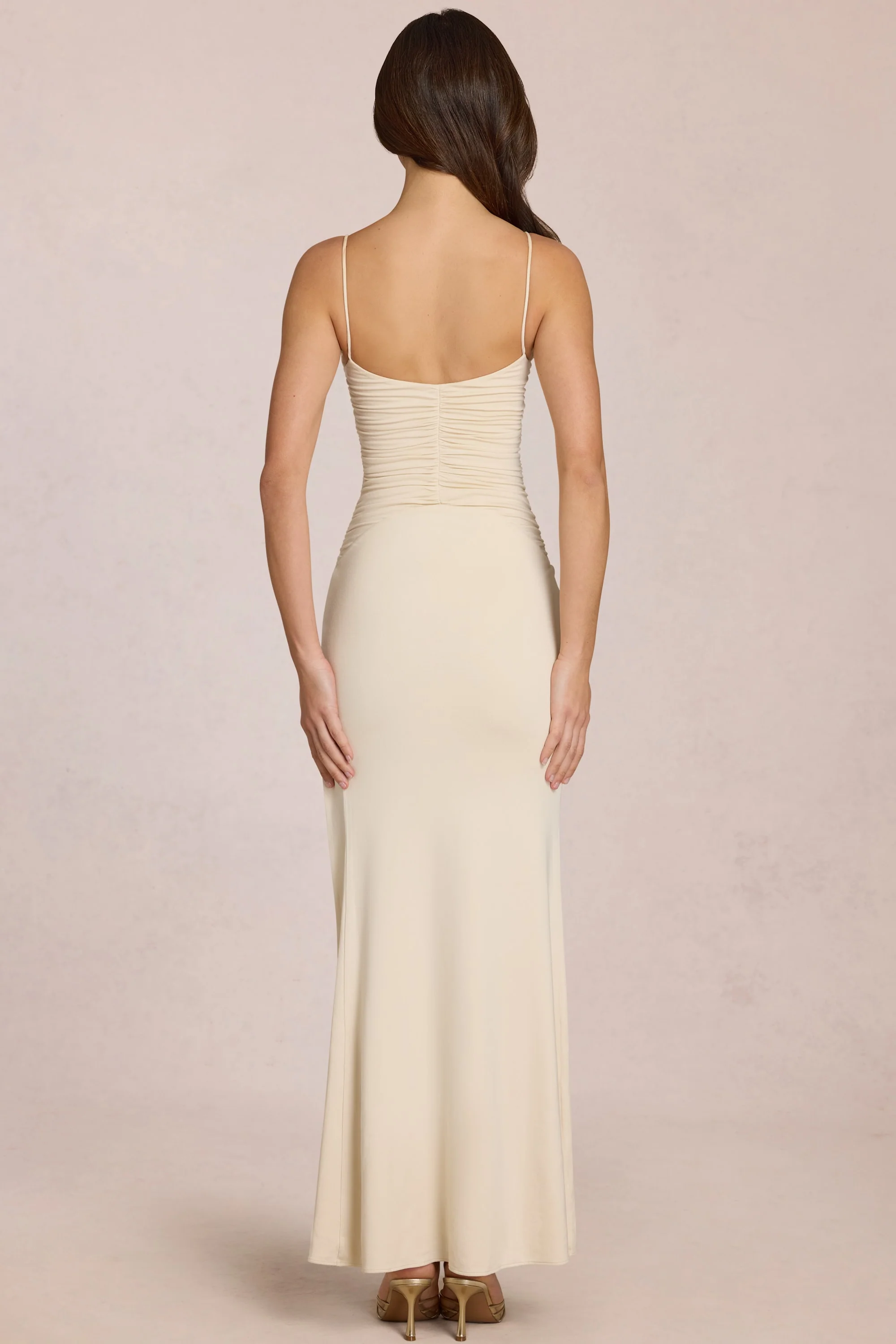 Deep V-Neck Maxi Dress in Ivory - Image 2