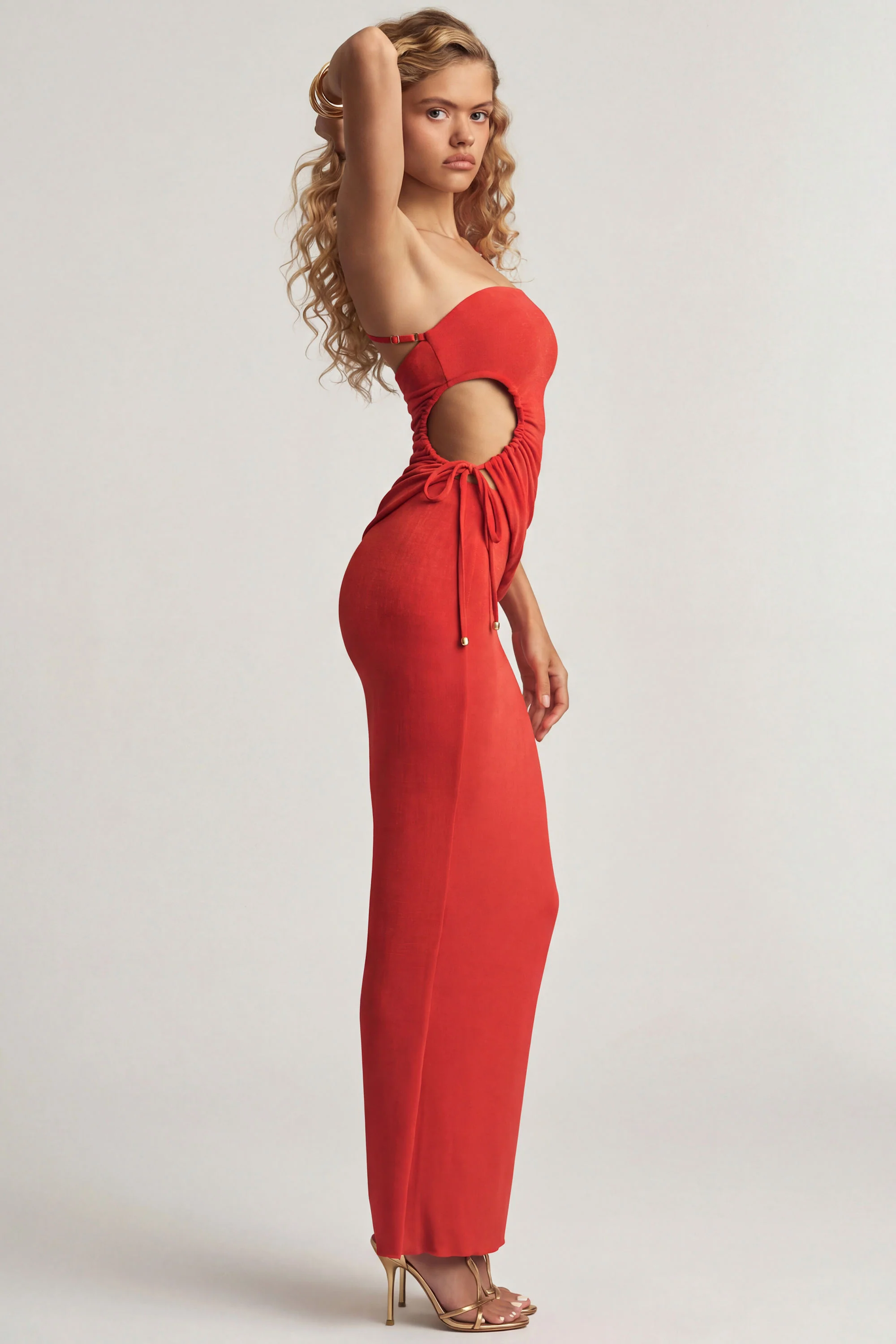 Textured Jersey Low-Rise Maxi Skirt in Chilli Red - Image 3