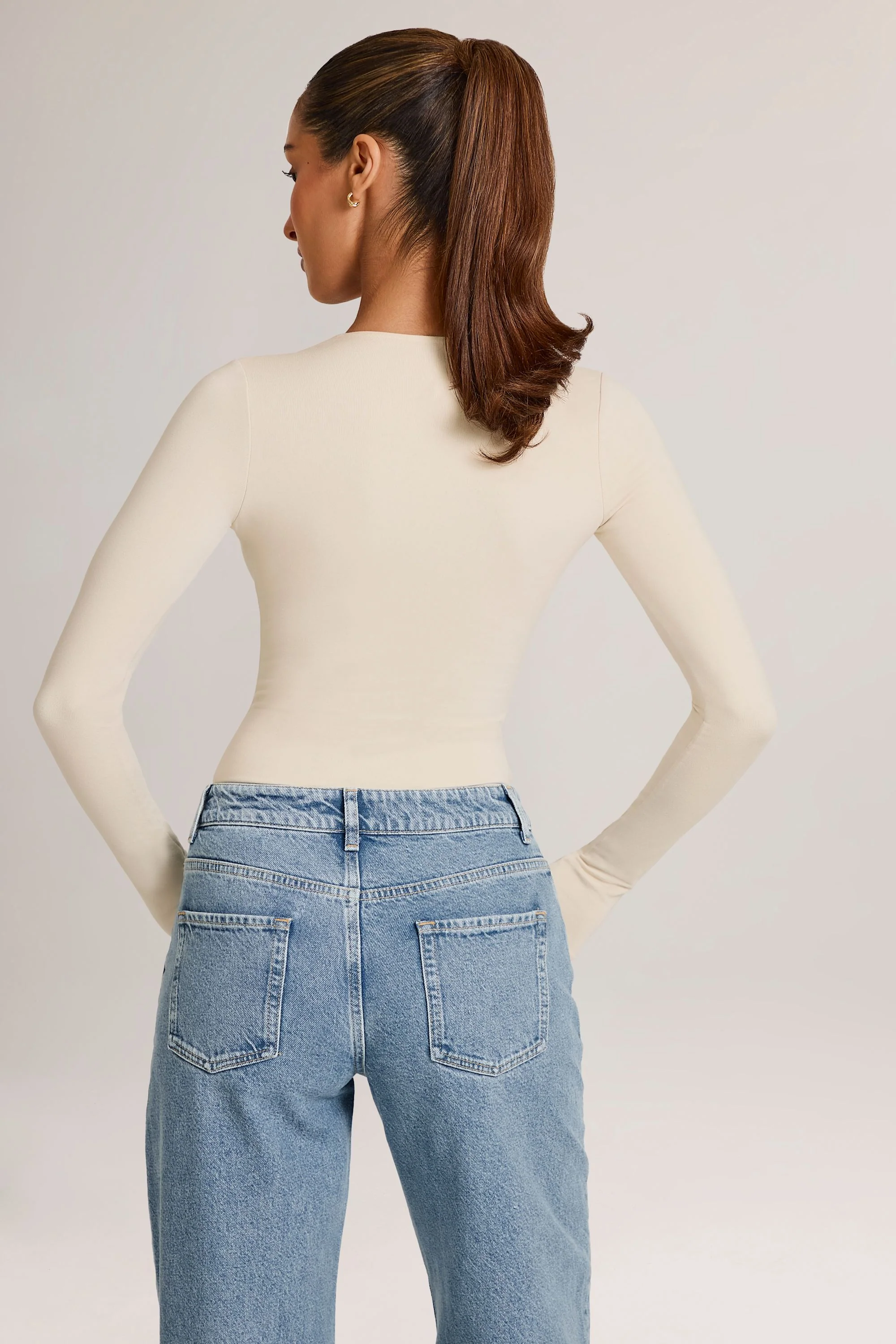 Modal Plunge Long-Sleeve Bodysuit  in Ivory - Image 2