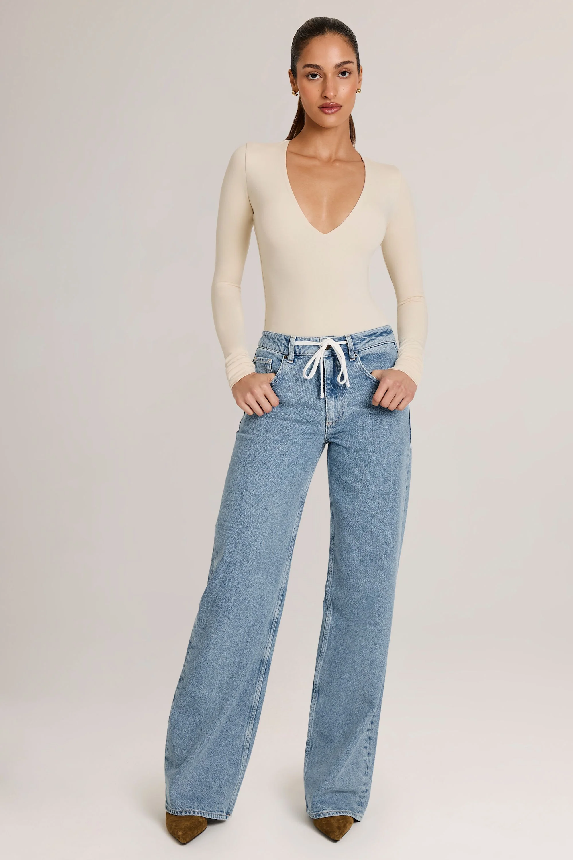 Modal Plunge Long-Sleeve Bodysuit  in Ivory - Image 7