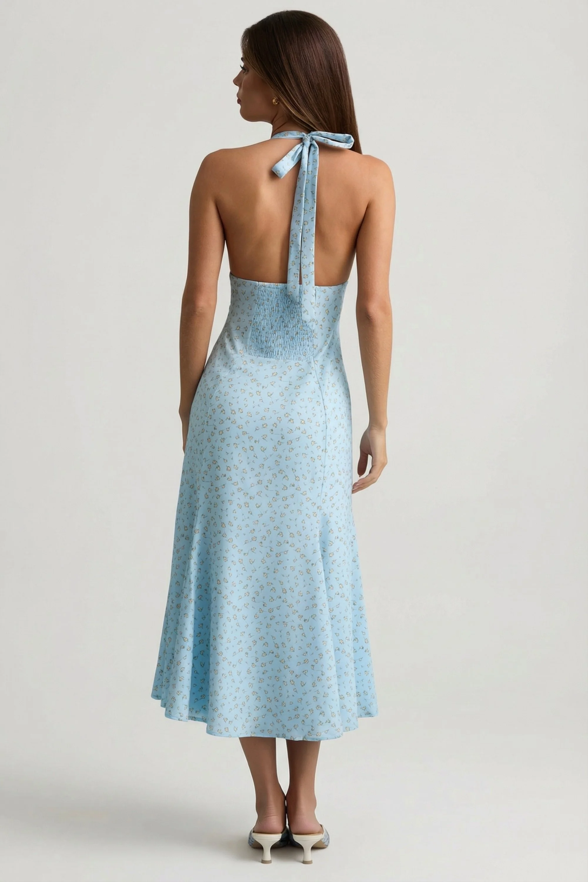 Halterneck Midaxi Dress in Blue Flower Print - Image 6