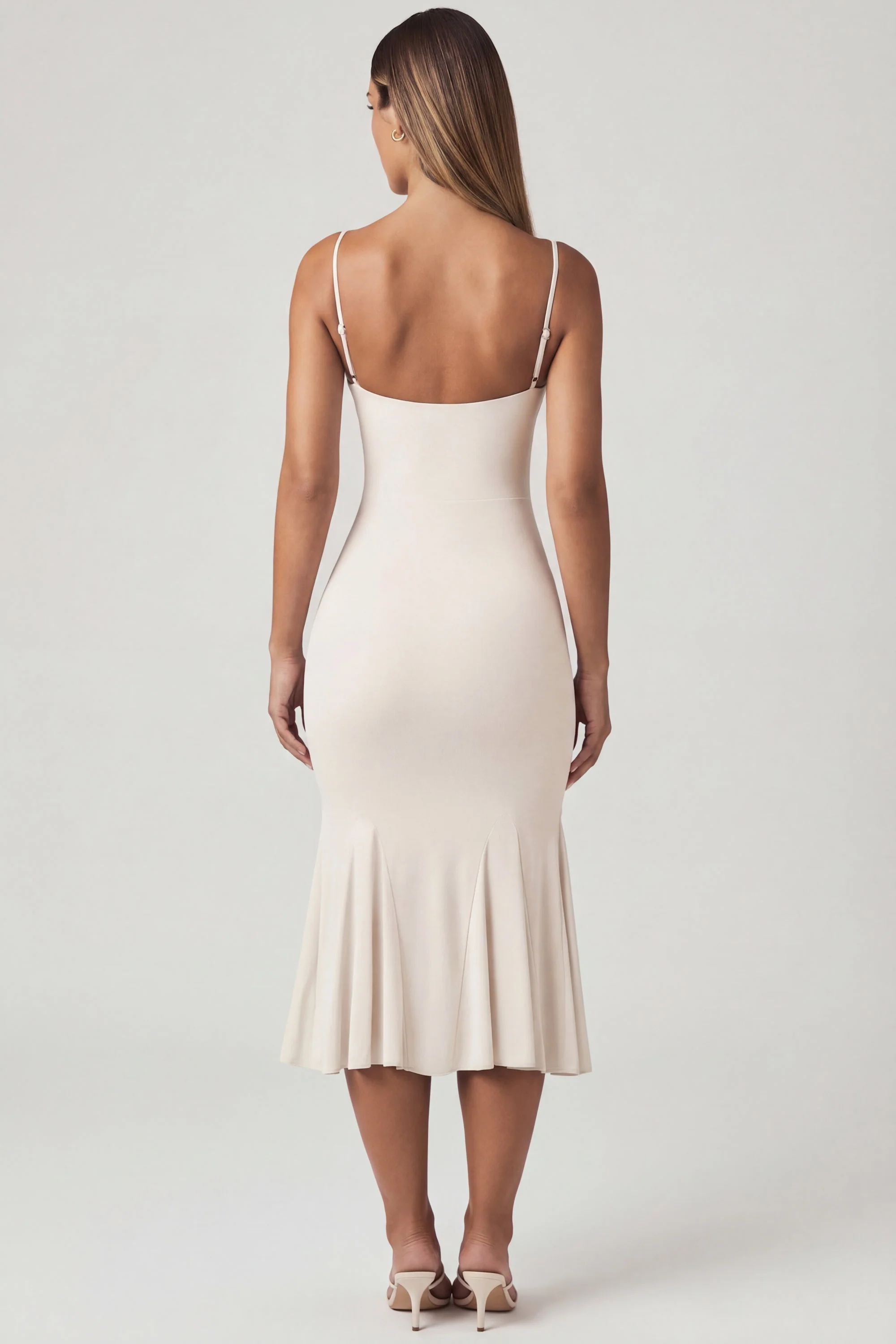 V-Neck Godet  Midaxi Dress in Ivory - Image 3