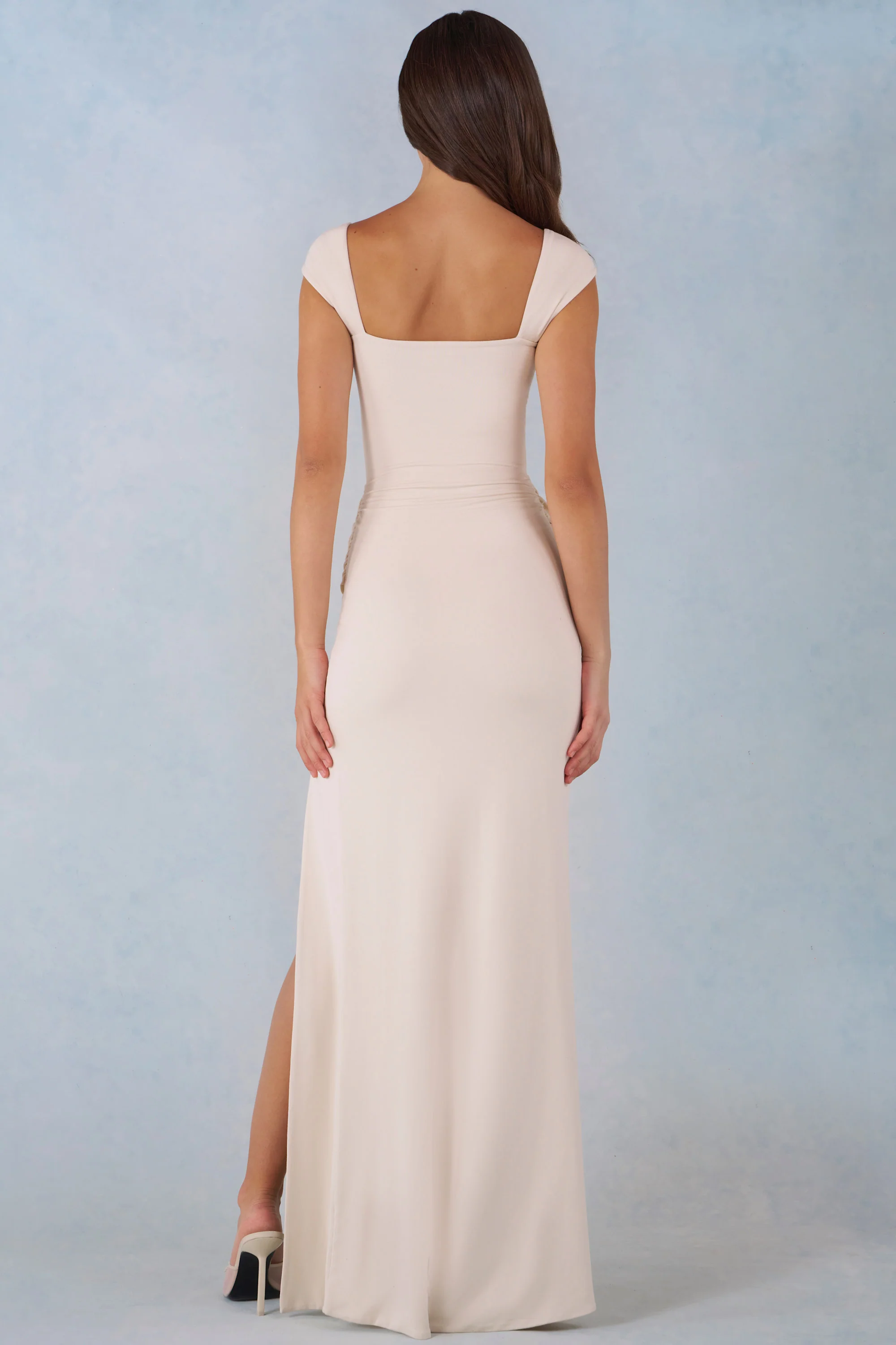 Modal Sweetheart-Neck Cowl-Waist Maxi Dress in Ivory - Image 6
