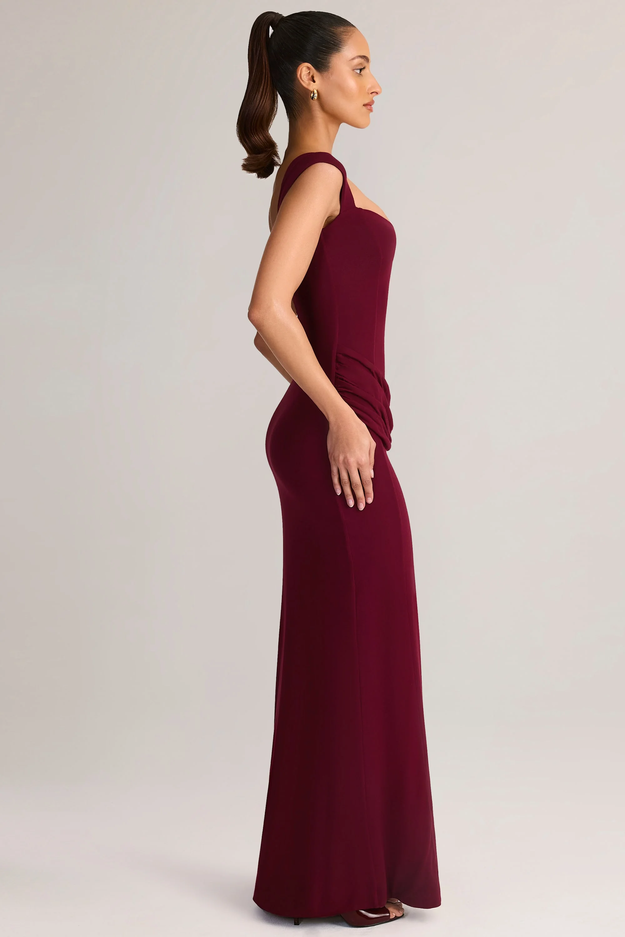 Modal Sweetheart-Neck Cowl-Waist Maxi Dress in Wine - Image 3