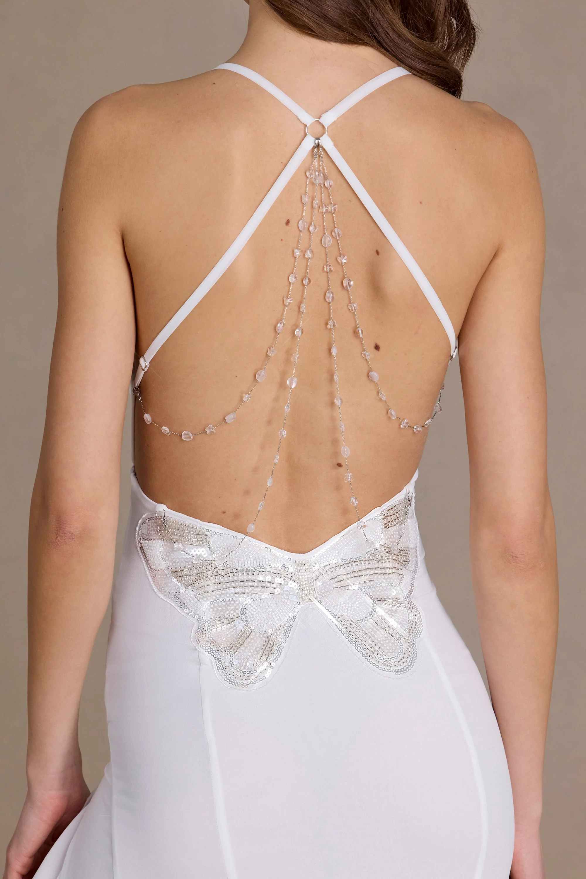 Chiffon Cowl-Neck Open-Back Gown in White - Image 4
