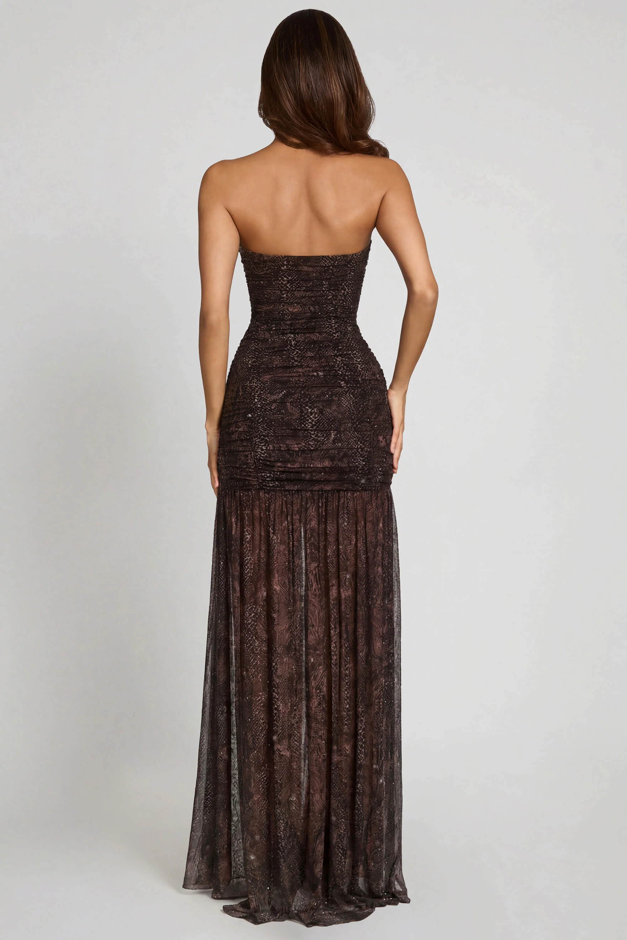 Embellished Bandeau Gathered Maxi Dress in Snake Hotfix - Image 2