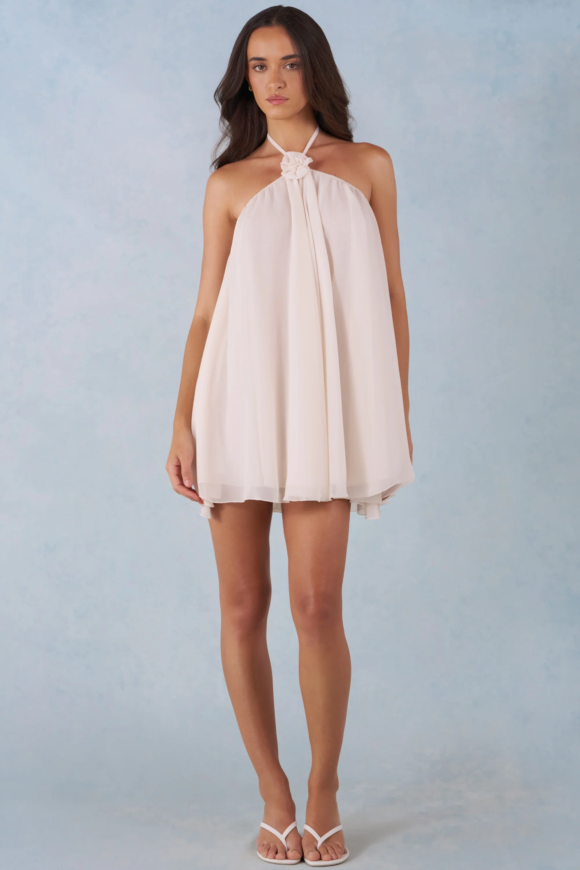 Halterneck Babydoll Mini Dress in Ivory - Image 8