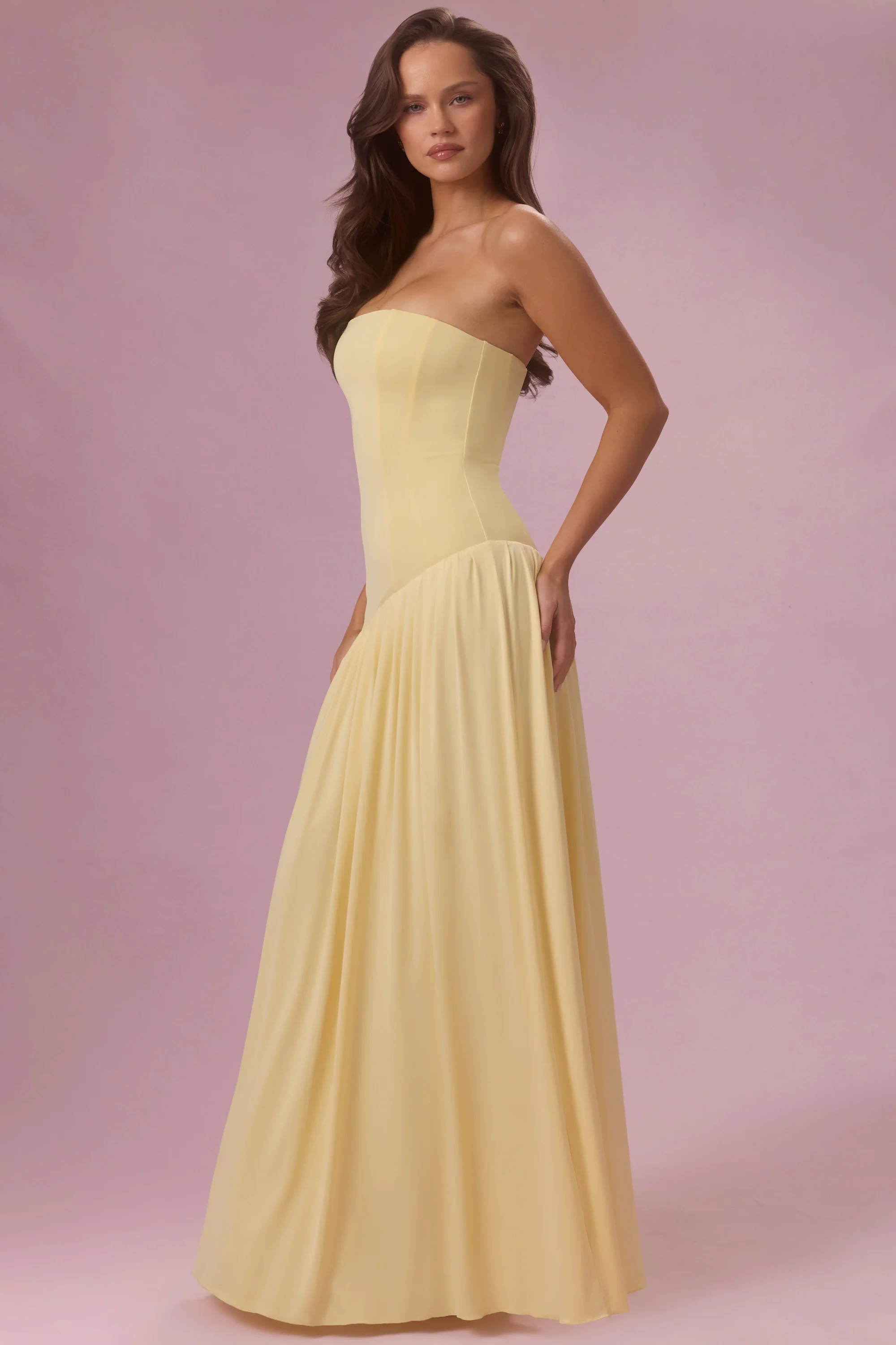 Jersey Strapless Gown in Butter Yellow - Image 3