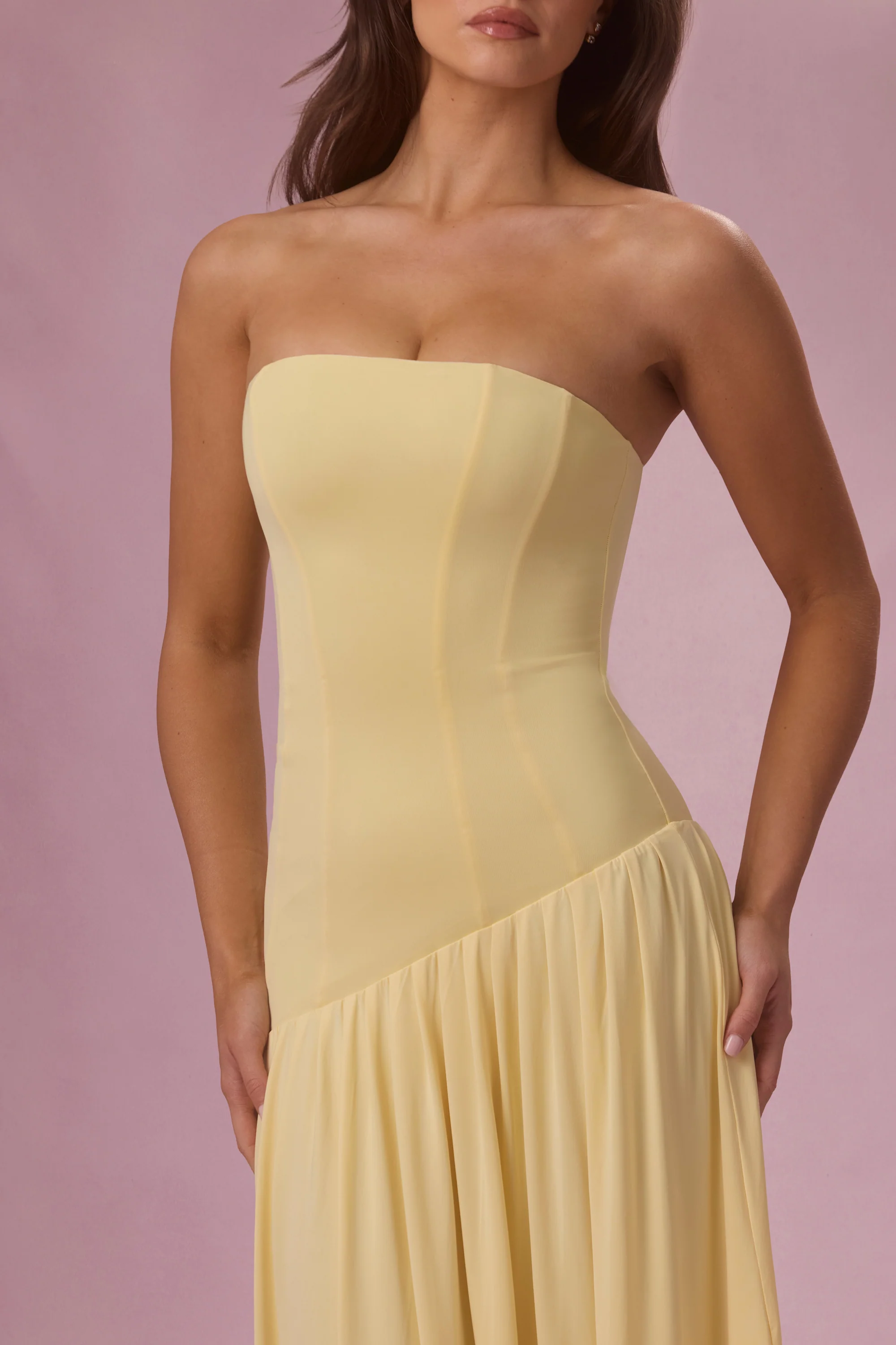 Jersey Strapless Gown in Butter Yellow - Image 4