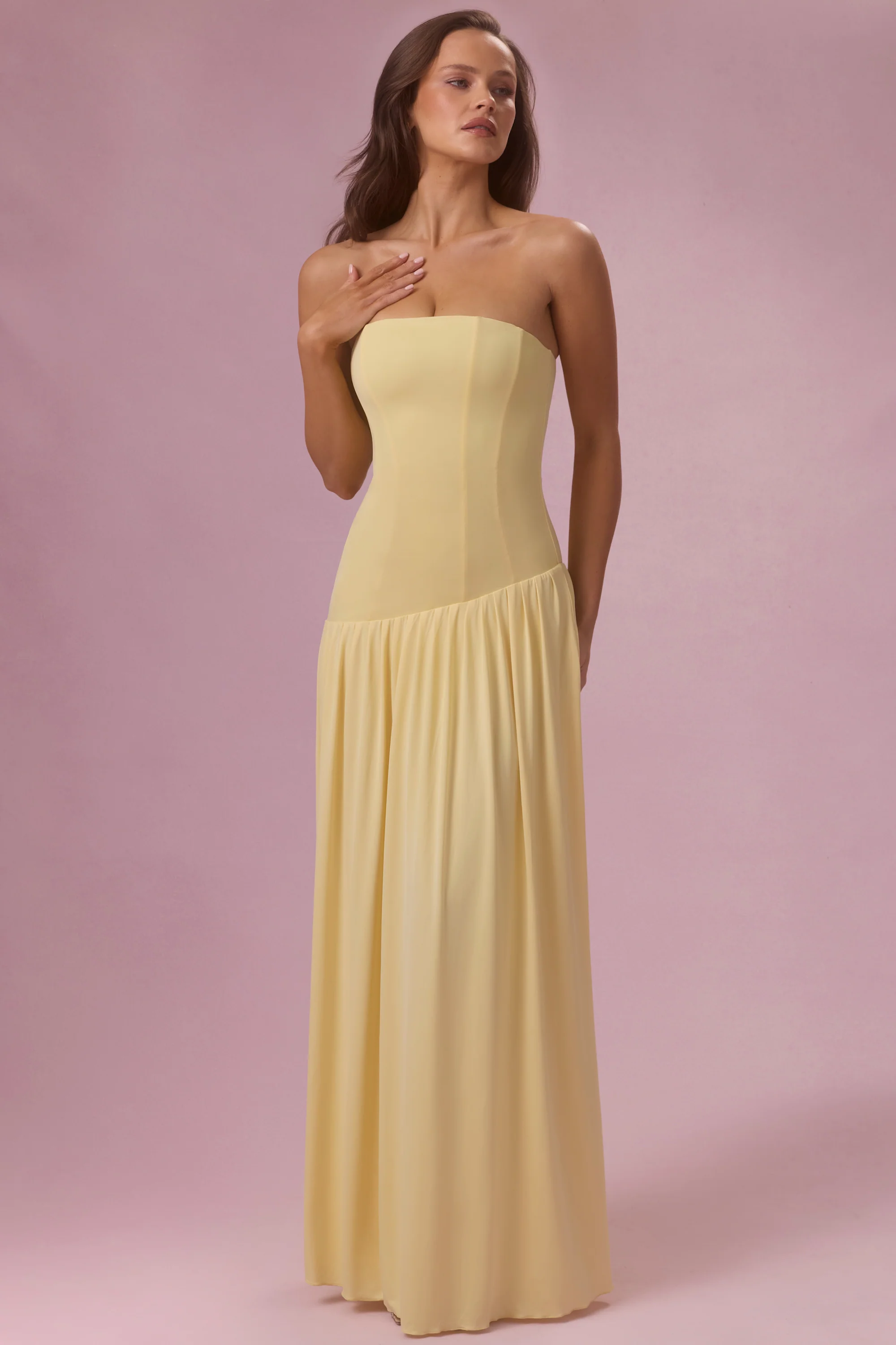 Jersey Strapless Gown in Butter Yellow - Image 5