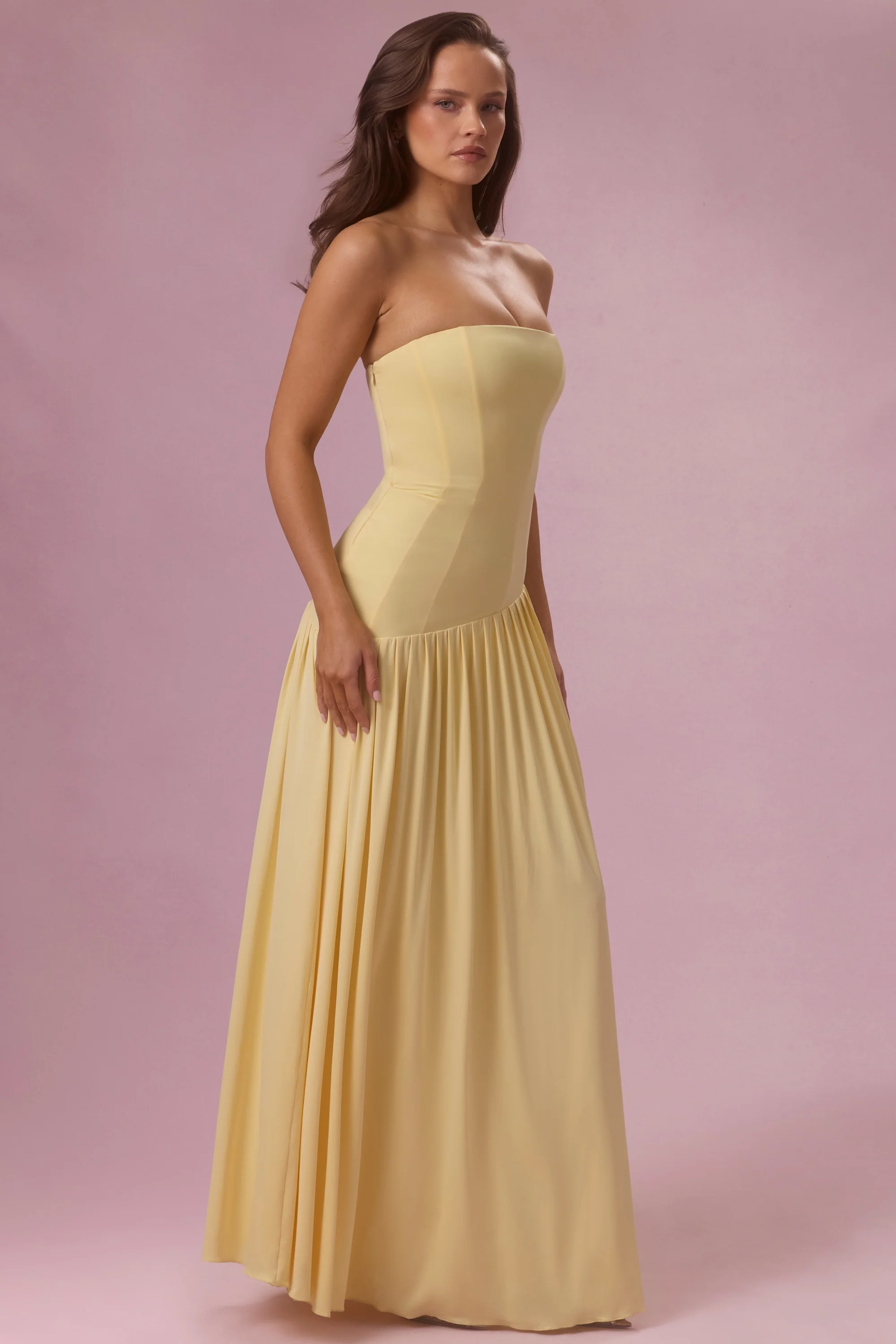 Jersey Strapless Gown in Butter Yellow - Image 7