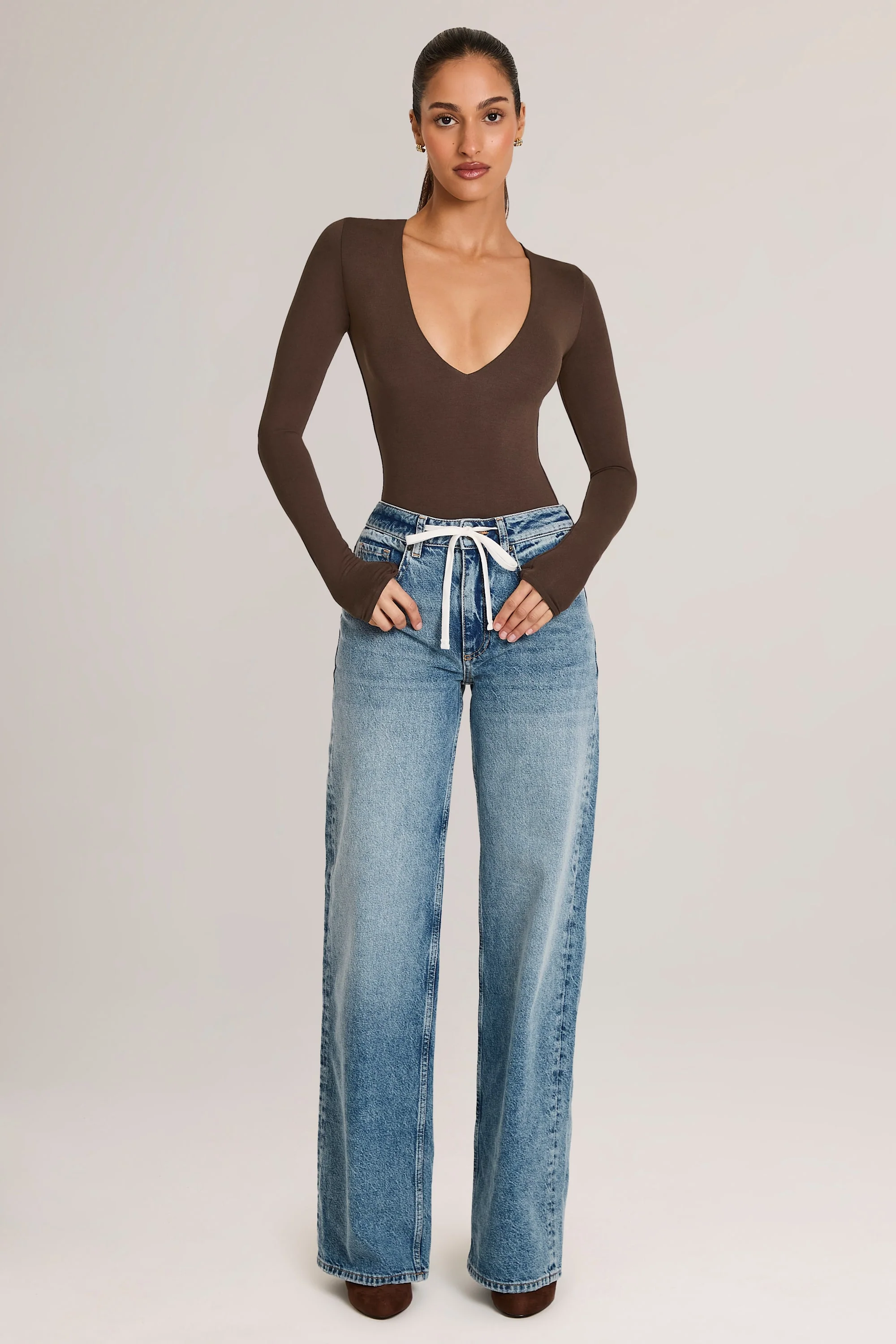 Drawstring Straight-Leg Jeans in Mid Wash - Image 5